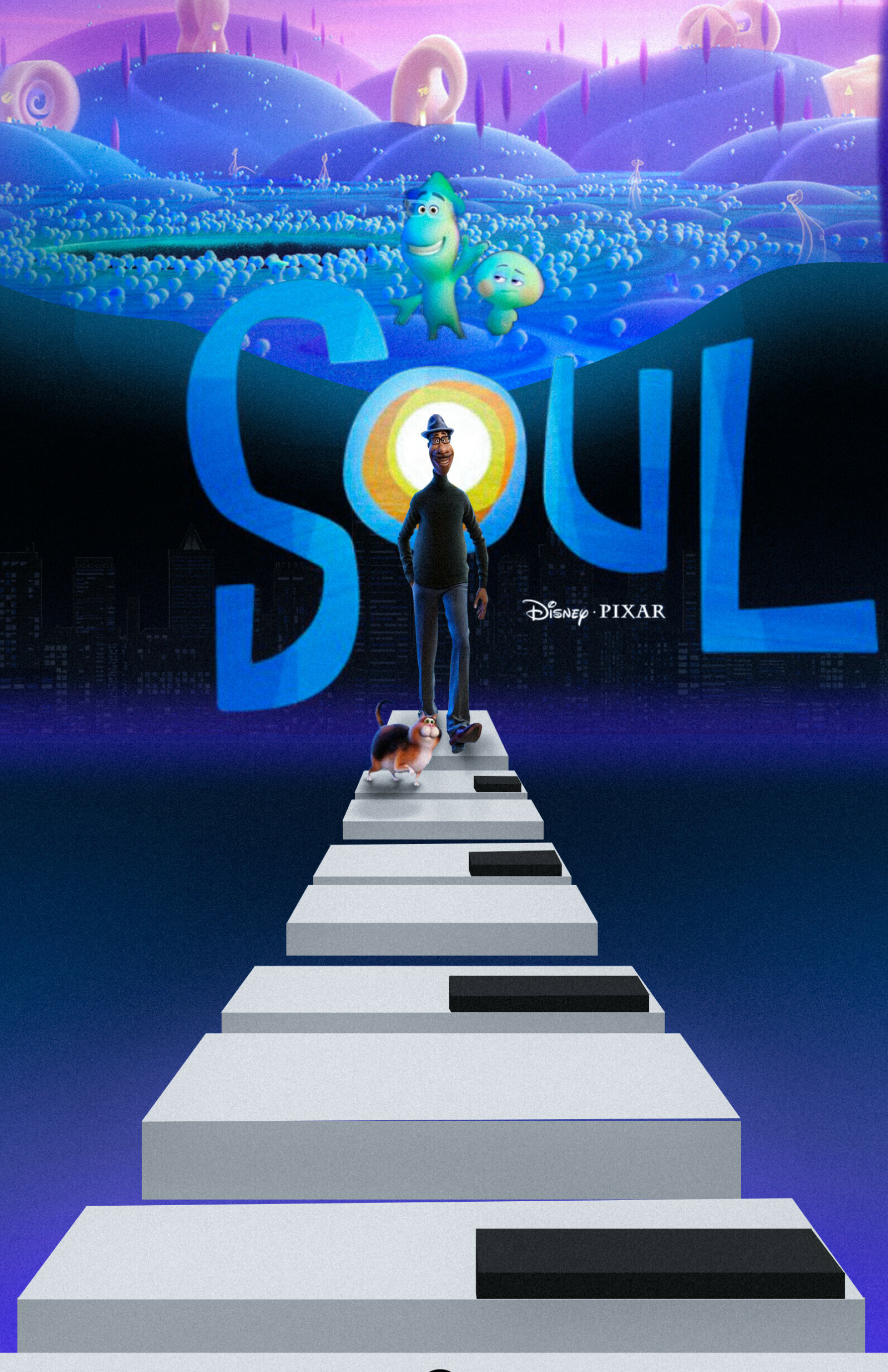Soul (Pixar): The film follows a pianist, Joe Gardner, who is killed in an accident before his big break as a jazz musician. 1770x2740 HD Background.