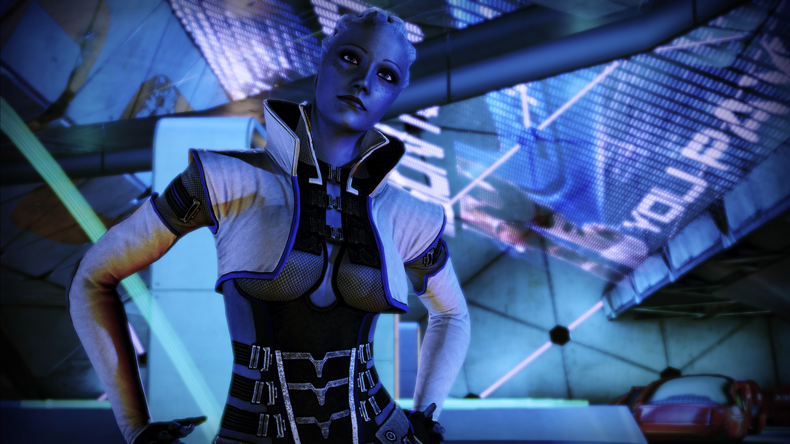 Liara T'Soni, Aria T'Loak outfit, Mass Effect 3 mod, In-game customization, 2560x1440 HD Desktop