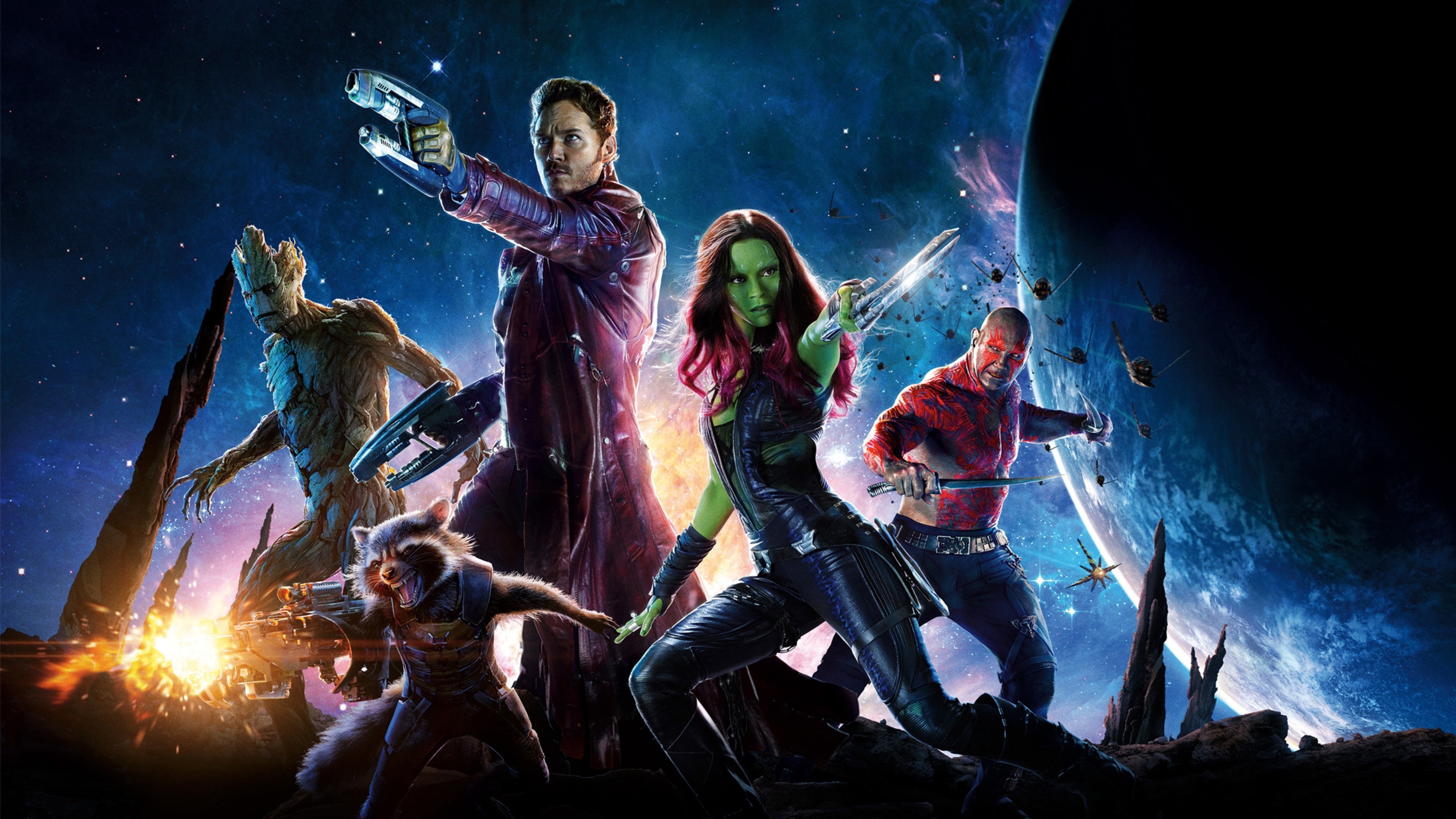 Guardians of the Galaxy, Gamora, Raccoon, Zoe Saldana, 3840x2160 4K Desktop