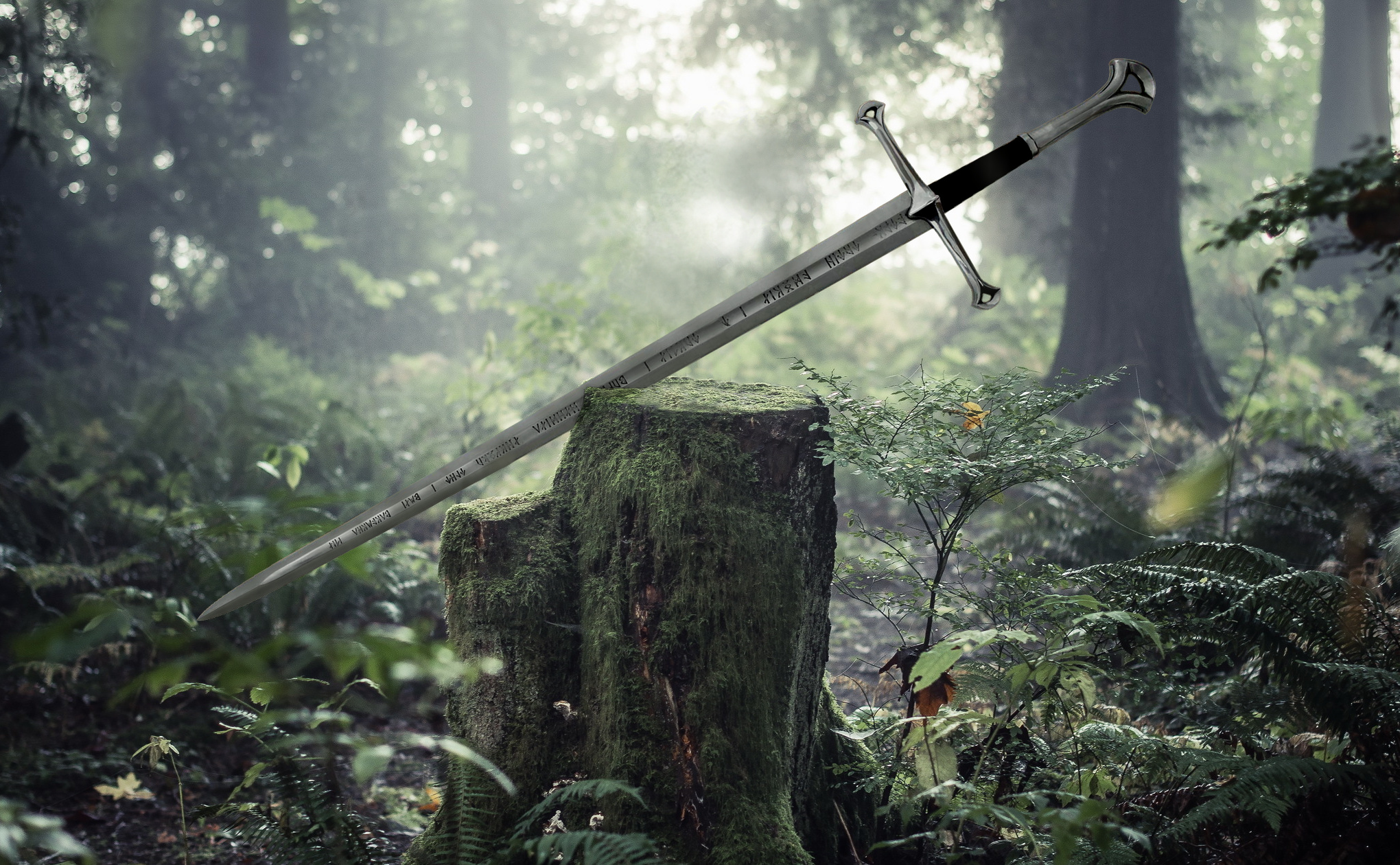 Anduril Sword, Movies prop, Forest setting, LOTR franchise, 2040x1260 HD Desktop
