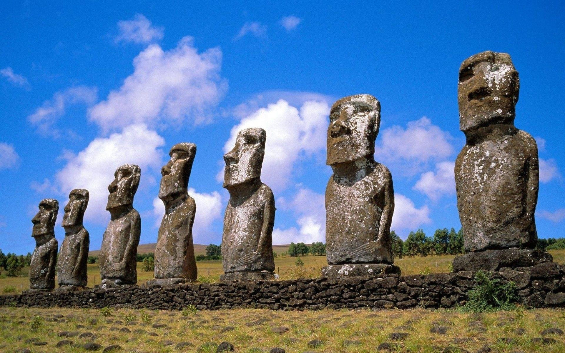 Chile: Easter Island, Ahu Tongariki, Pacific Ocean, Artifacts. 1920x1200 HD Wallpaper.