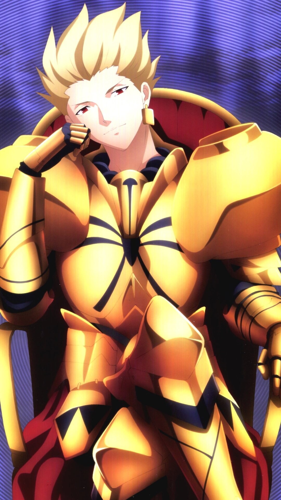 Gilgamesh (Fate/Zero): An arrogant and harsh ruler, Golden armor, Brave warrior, The protagonist of the story. 1080x1920 Full HD Wallpaper.