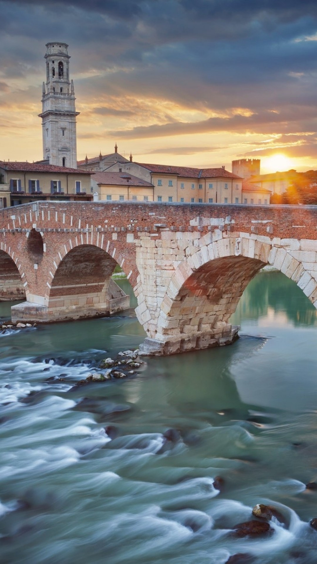 Verona Travels, Italy Verona river bridge, Sunset view, iPhone wallpapers, 1080x1920 Full HD Handy