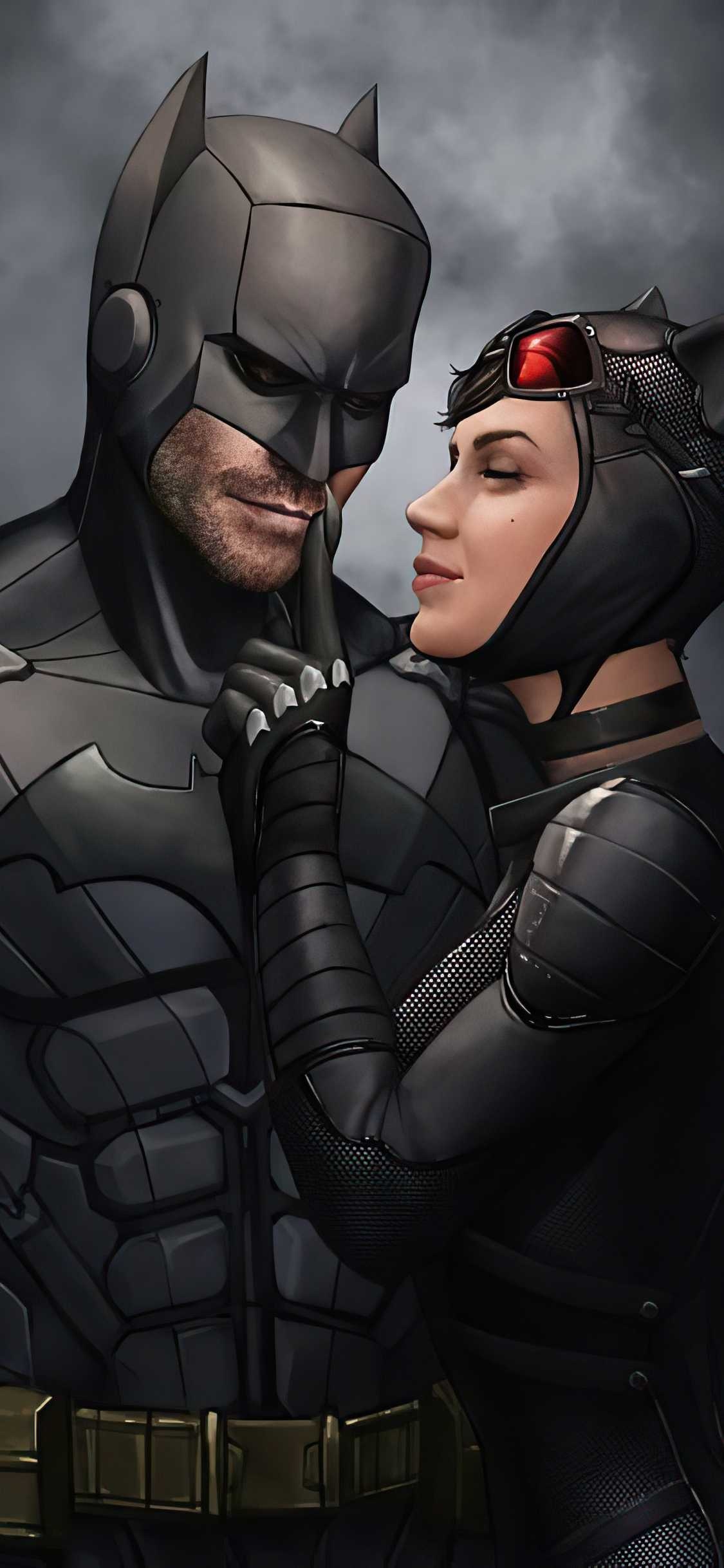 Catwoman: Love story between the Cat and the Bat, Fictional characters. 1130x2440 HD Background.