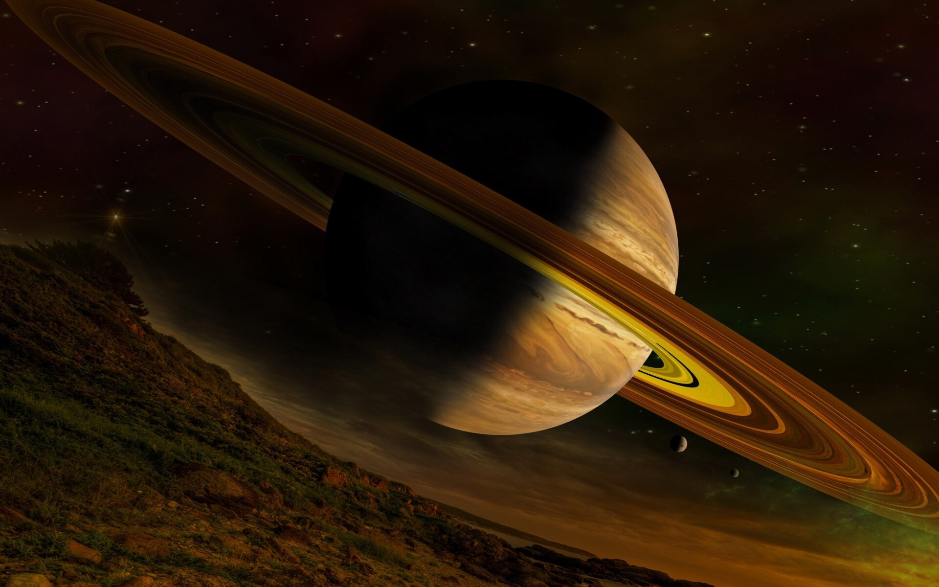 Saturn: There are 62 known moons orbiting the planet, Heliosphere. 1920x1200 HD Wallpaper.