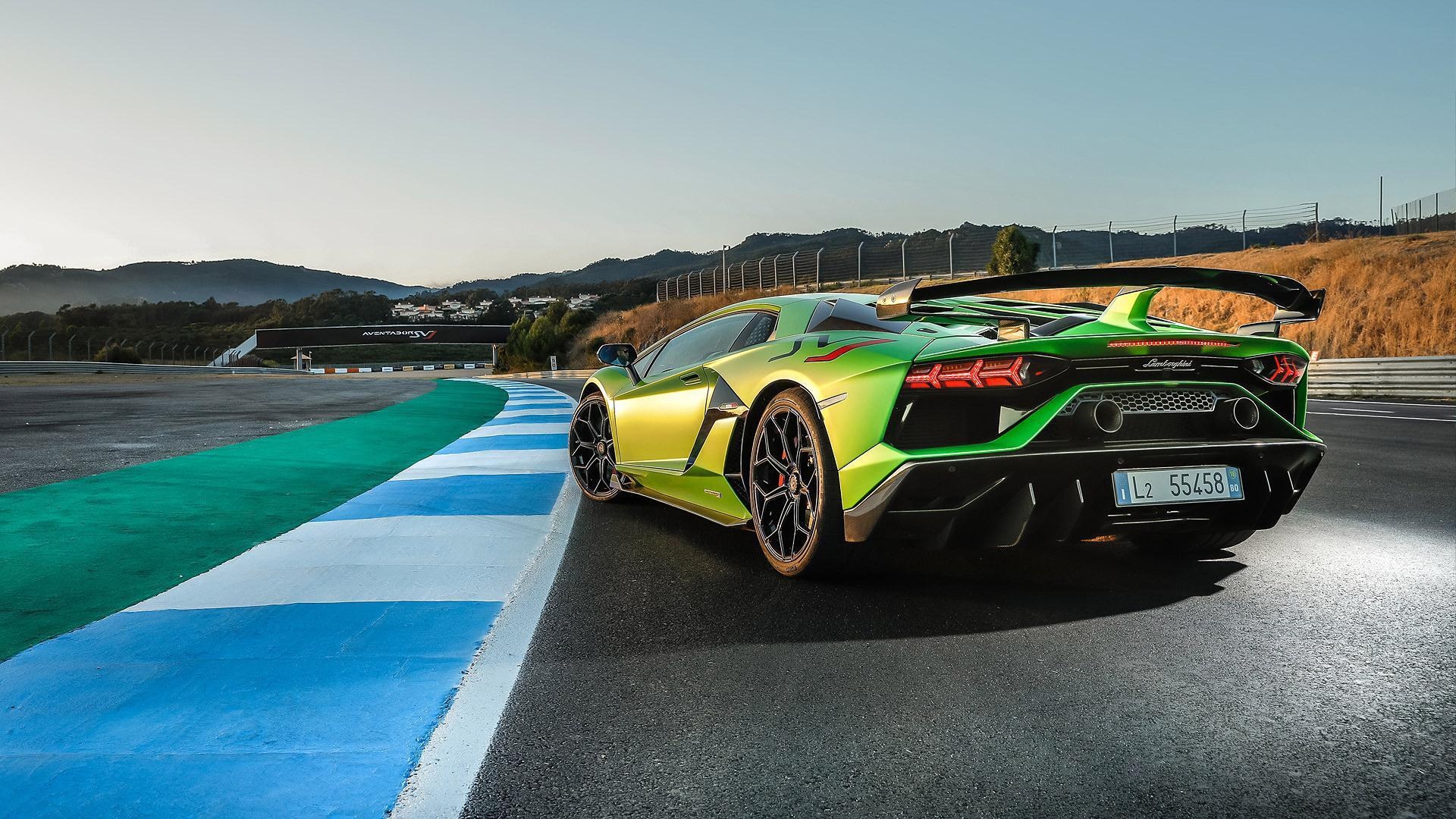 Green Lamborghini Aventador SVJ, Striking color, Sleek profile, Powerful performance, 1920x1080 Full HD Desktop