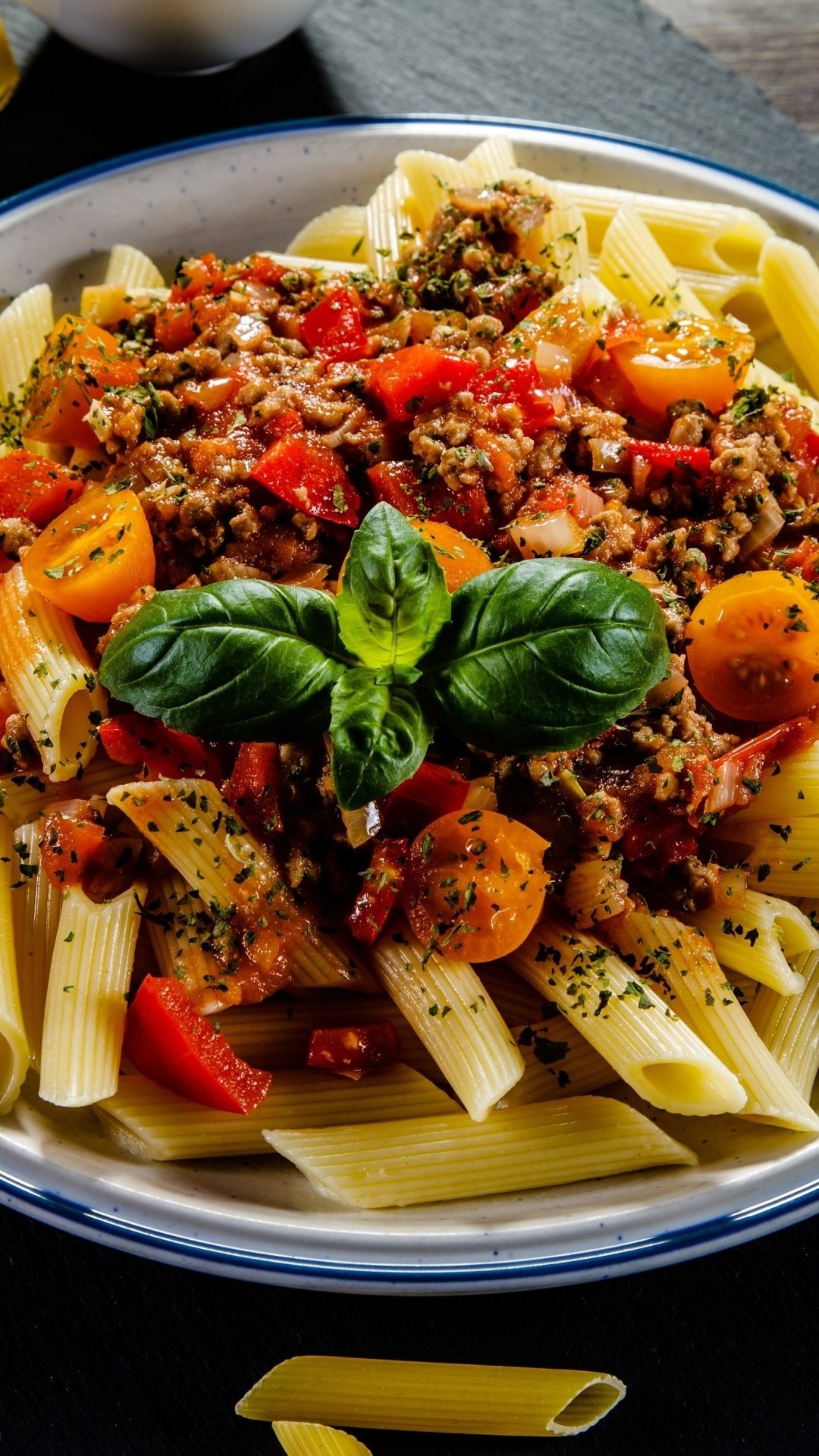 Pasta: Spaghetti with meatballs is a classic Italian-American dish. 1080x1920 Full HD Background.