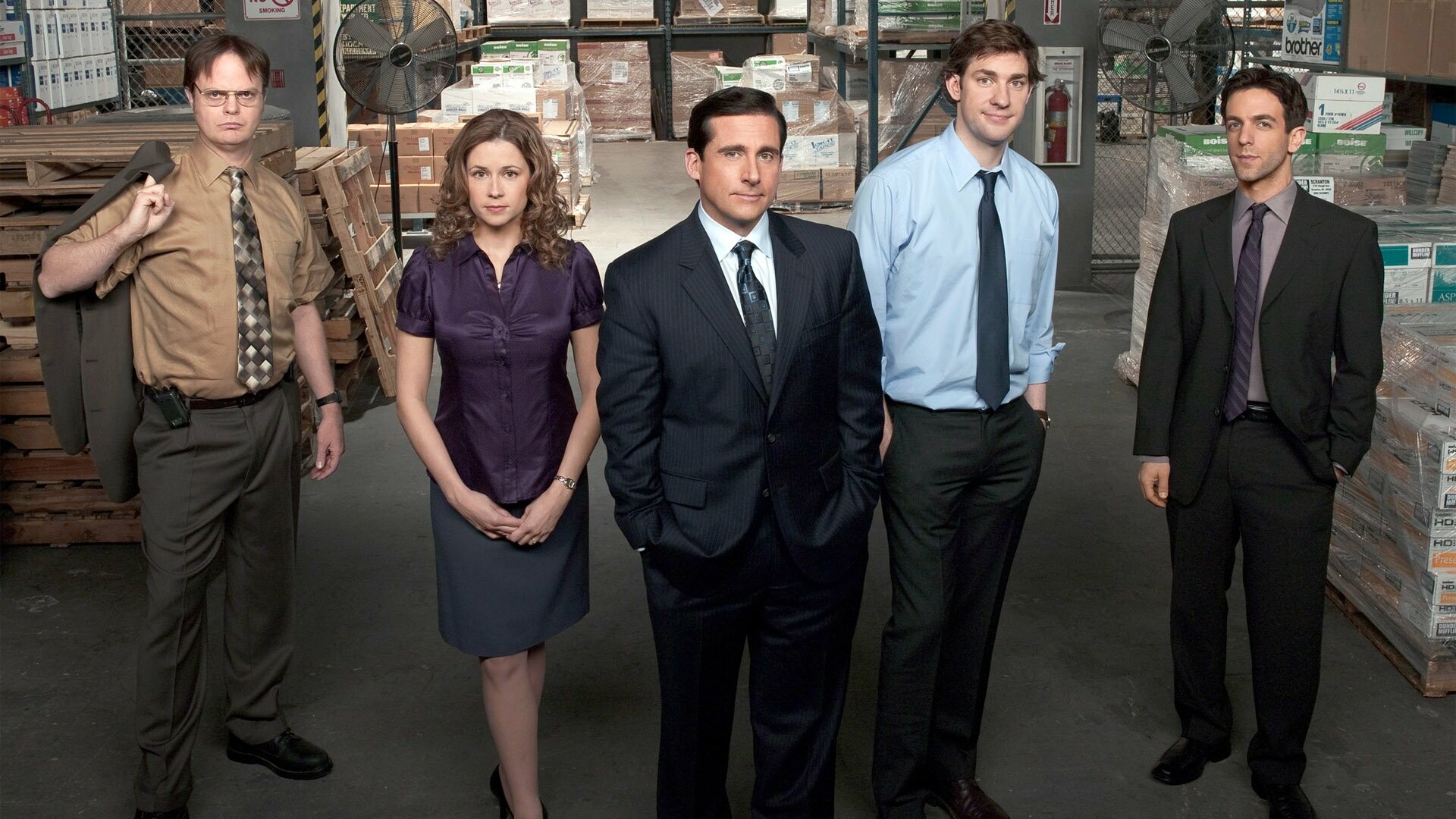 The Office (TV Series): Michael Scott, Dwight Schrute, Jim Halpert, Pam Beesly, Ryan Howard. 1920x1080 Full HD Background.