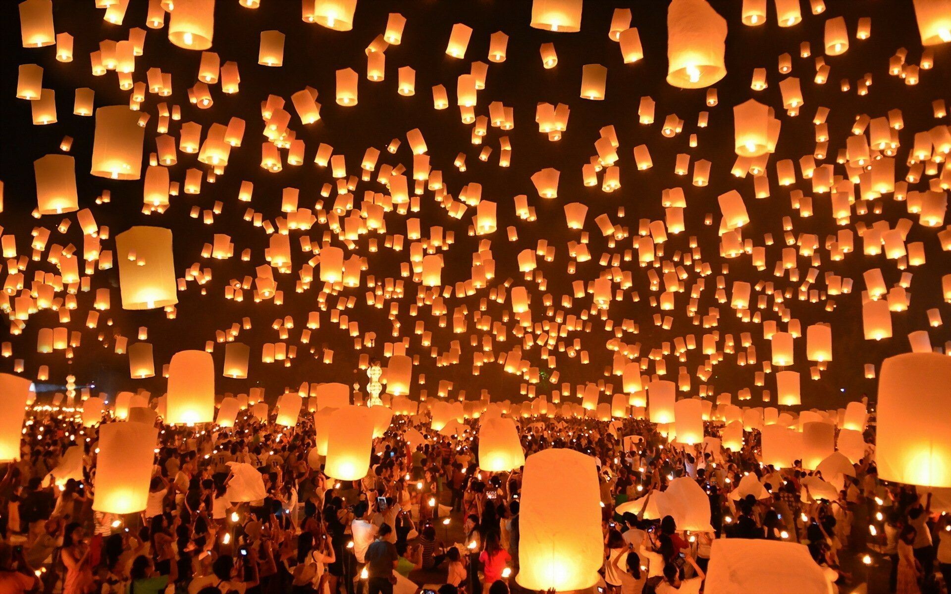 Lanterns: Japanese festival of lights, Paper balloons, Illumination. 1920x1200 HD Background.