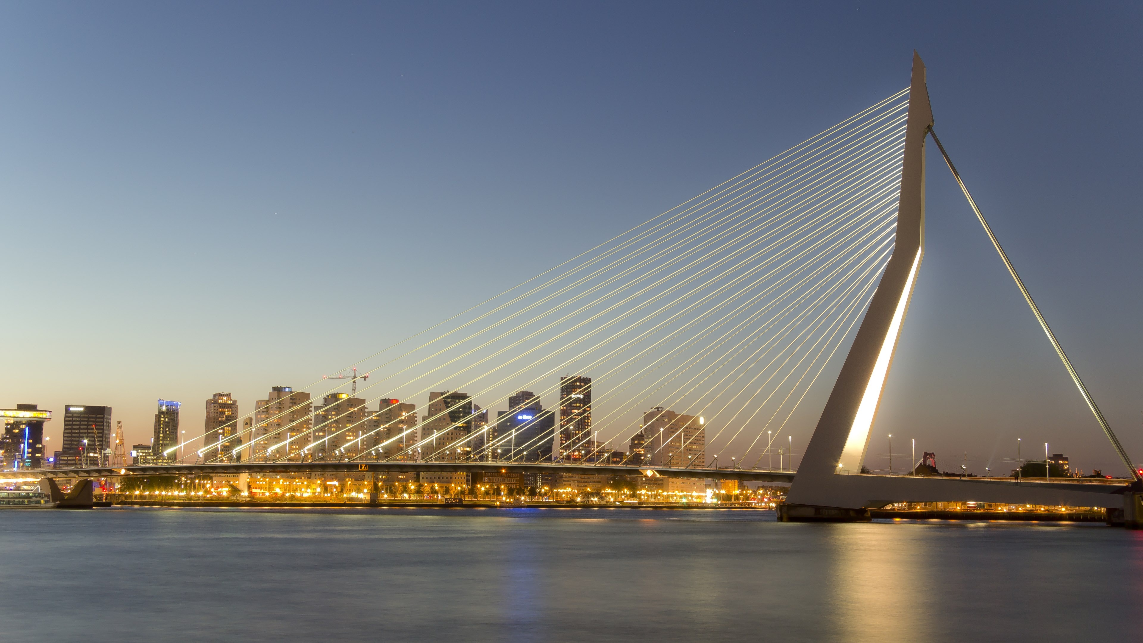Rotterdam skyline, Erasmus bridge, HD wallpapers, City backgrounds, 3840x2160 4K Desktop