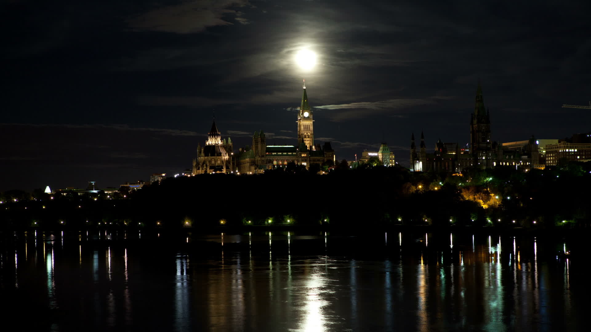 Ottawa River, Nighttime charm, Illuminated beauty, City lights, 1920x1080 Full HD Desktop