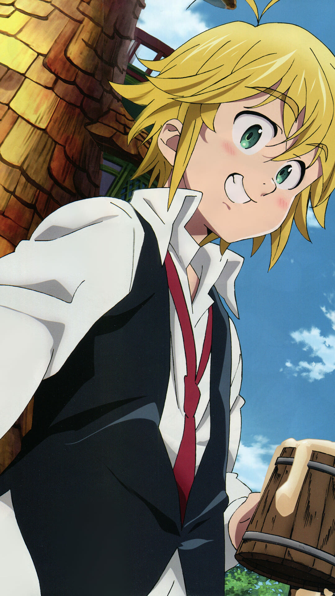 The Seven Deadly Sins: Meliodas, the captain who bears the Sin of Wrath as a Dragon symbol on his left shoulder. 1080x1920 Full HD Background.