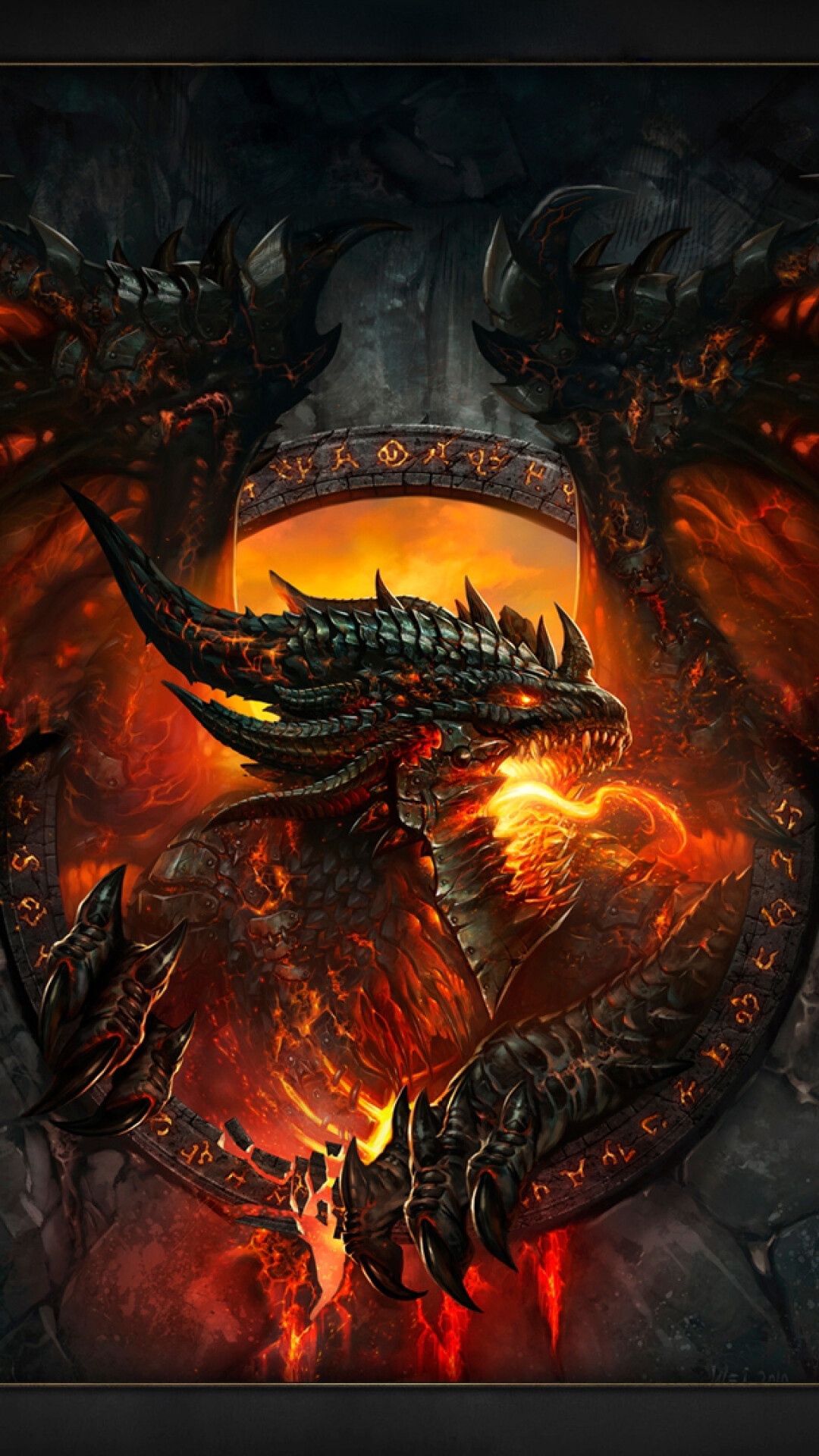 Dragon: A mythical animal, shooting flames out of its mouths. 1080x1920 Full HD Background.
