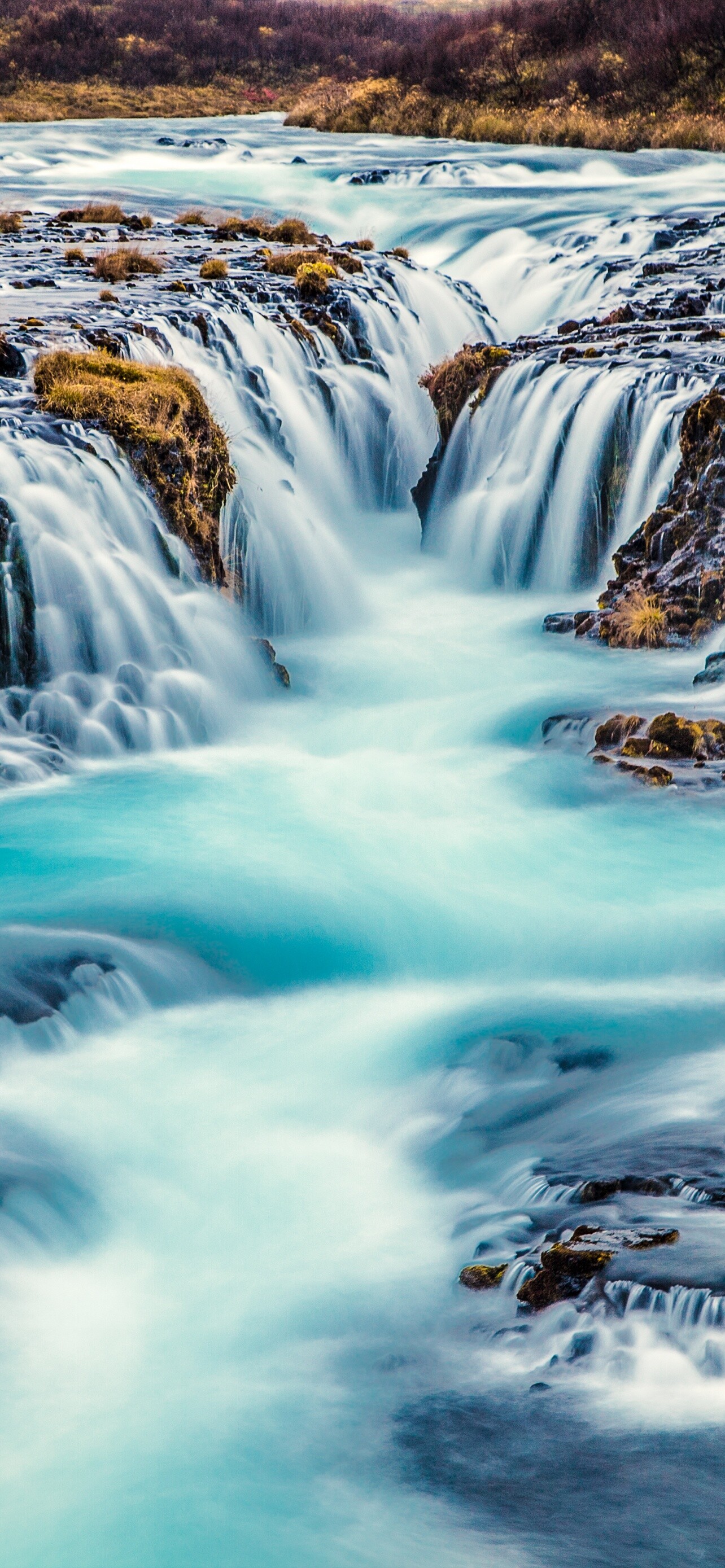 Waterfall: Bruarfoss, Iceland, River stream, Landscape, Nature. 1290x2780 HD Background.