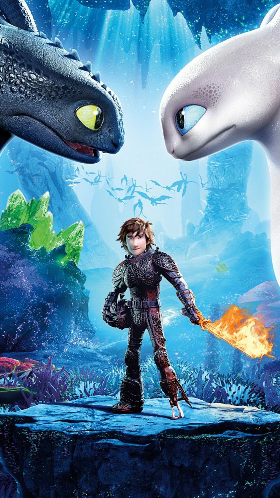 How to Train Your Dragon: Light Fury and Toothless love story, DreamWorks Animation film. 1080x1920 Full HD Background.