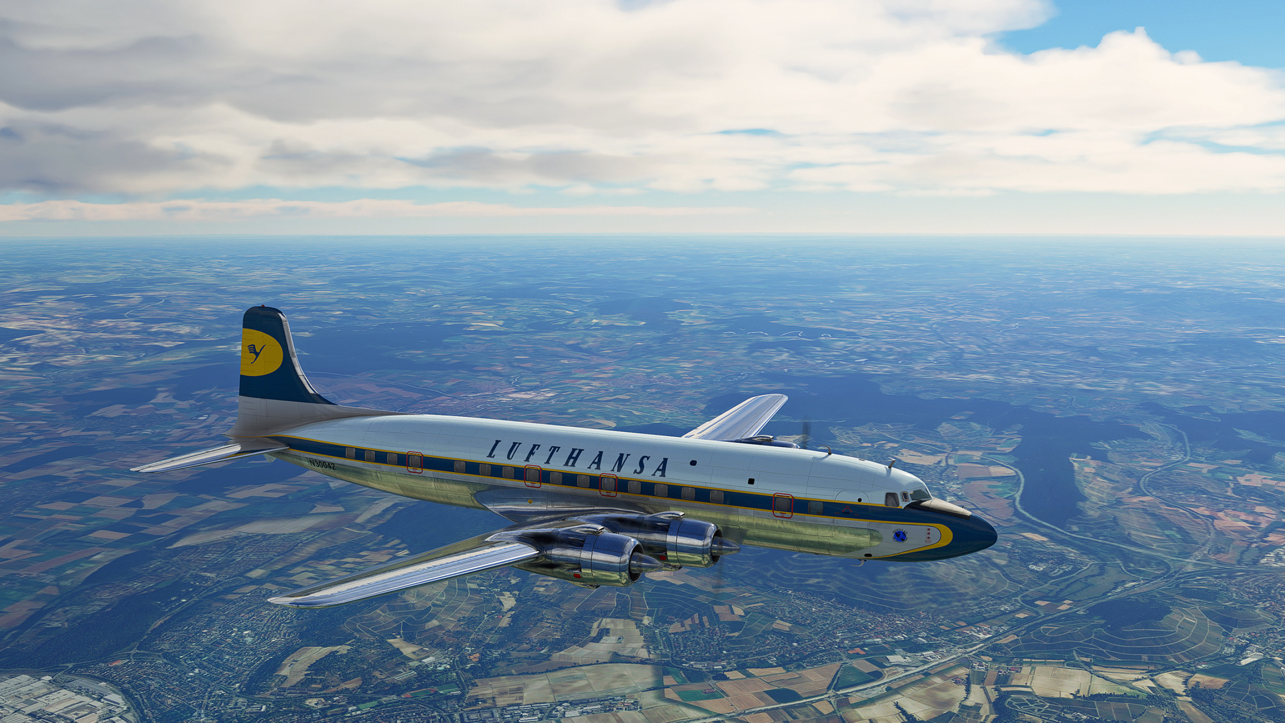 Lufthansa travels, DC6 Lufthansa, AVSIM screenshots, Aviation community, 2560x1440 HD Desktop