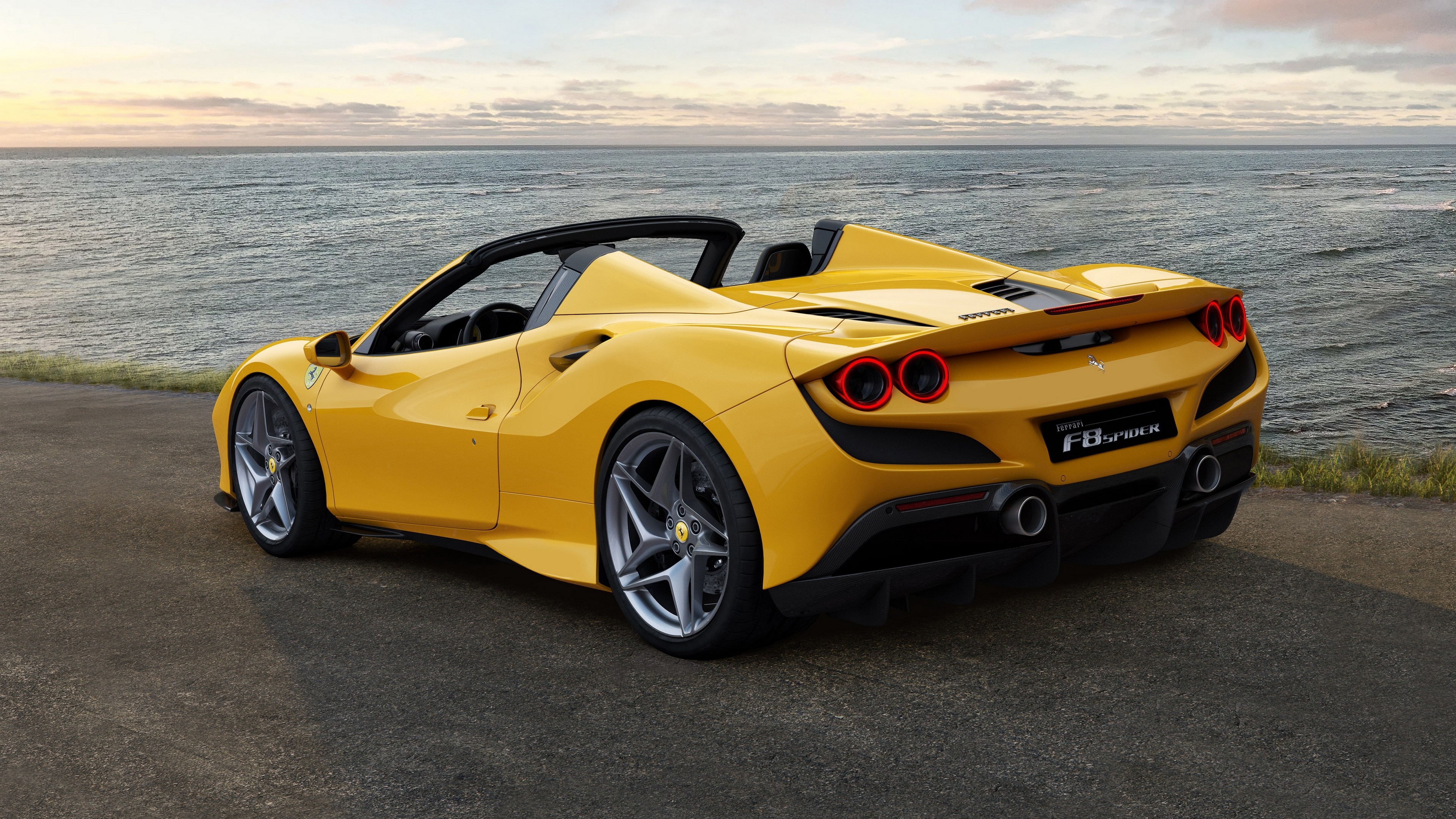 Ferrari F8, Auto model, Yellow sports car, Stunning backdrop, 3840x2160 4K Desktop