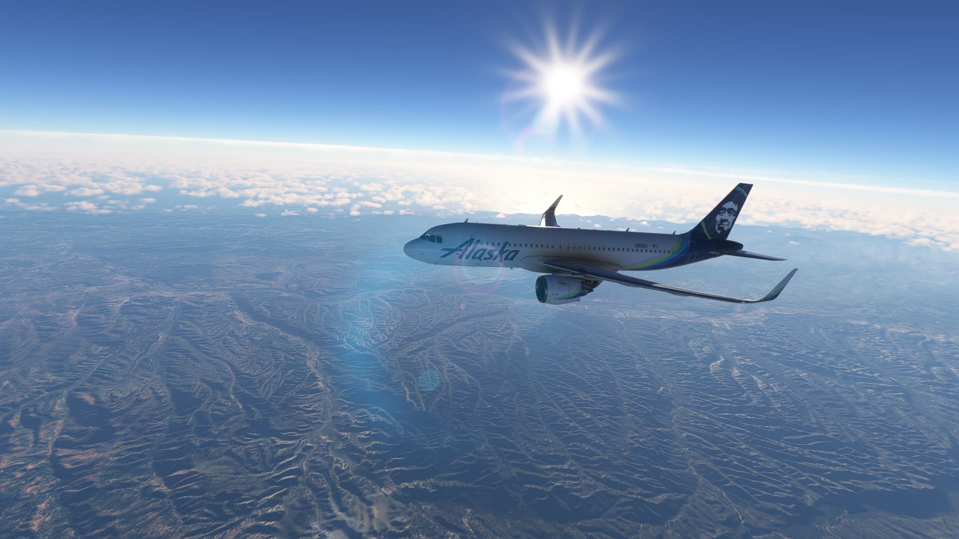 Alaska Airlines, San Andreas sunset, User screenshot, Microsoft Flight Simulator, 1920x1080 Full HD Desktop