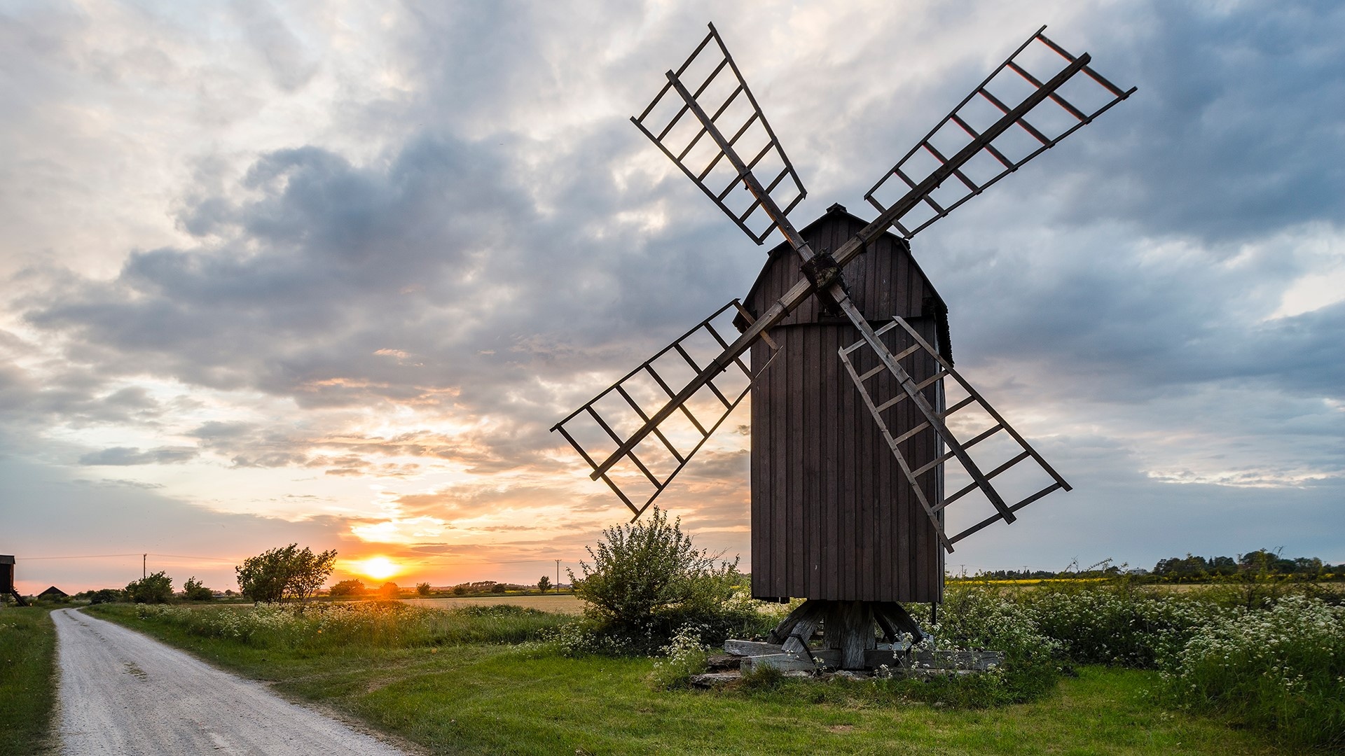 Windmill sunset land Sweden, 1920x1080 Full HD Desktop