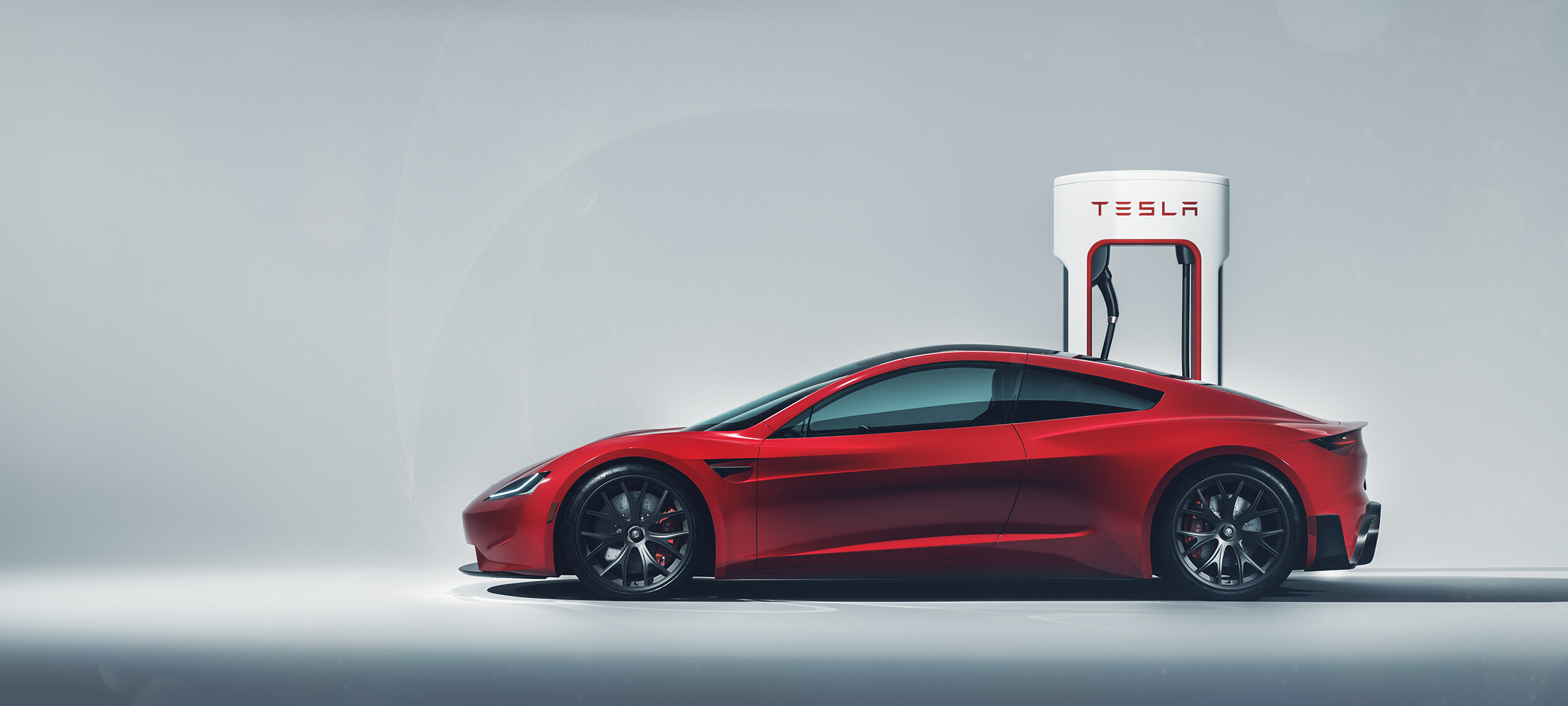 Tesla: Founded in 2003 and named after the 19th-century inventor Nikola Tesla. 2500x1130 Dual Screen Wallpaper.