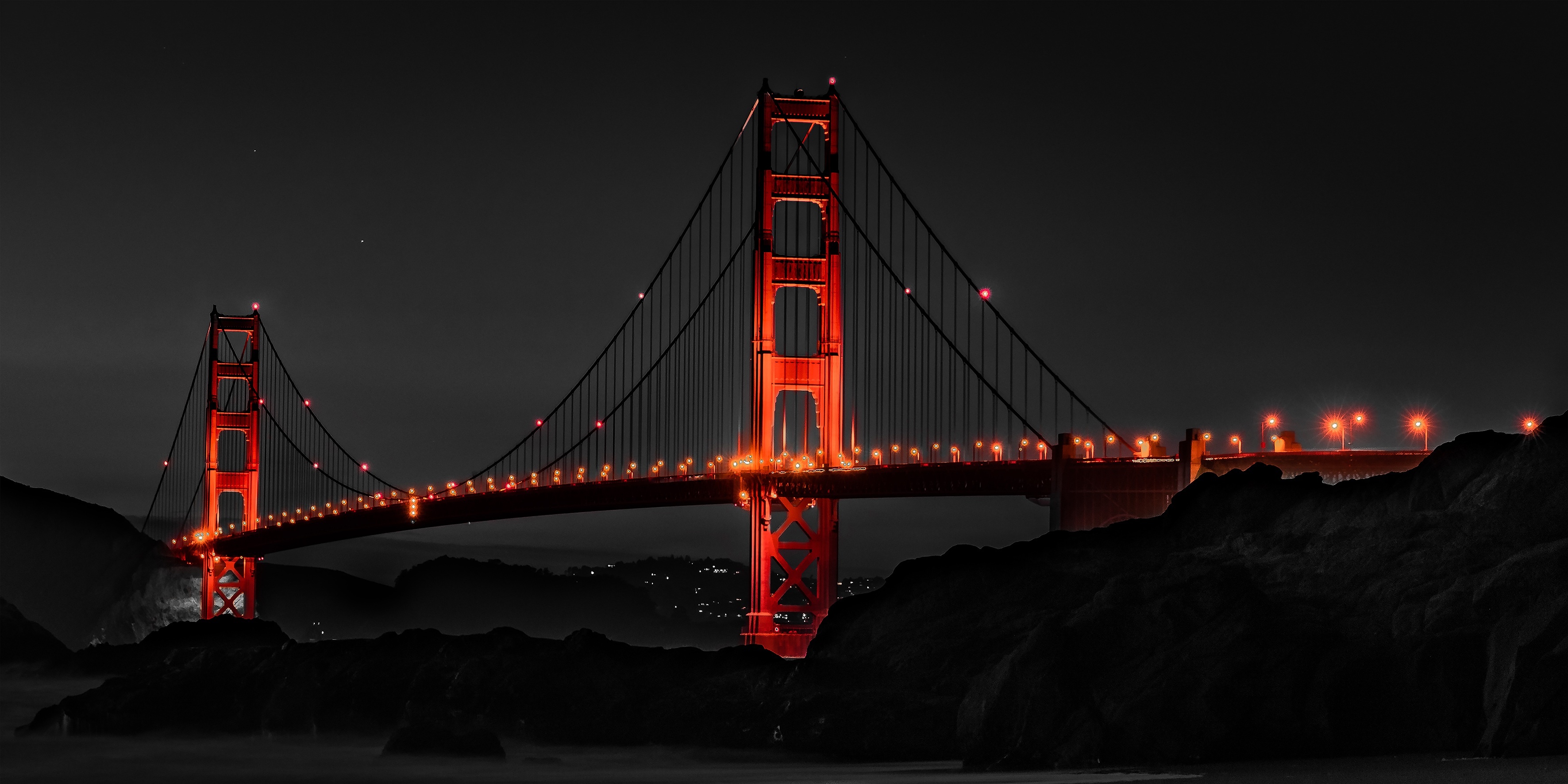 Golden Gate Bridge, San Francisco, Night, Landmark, 3550x1780 HD Desktop