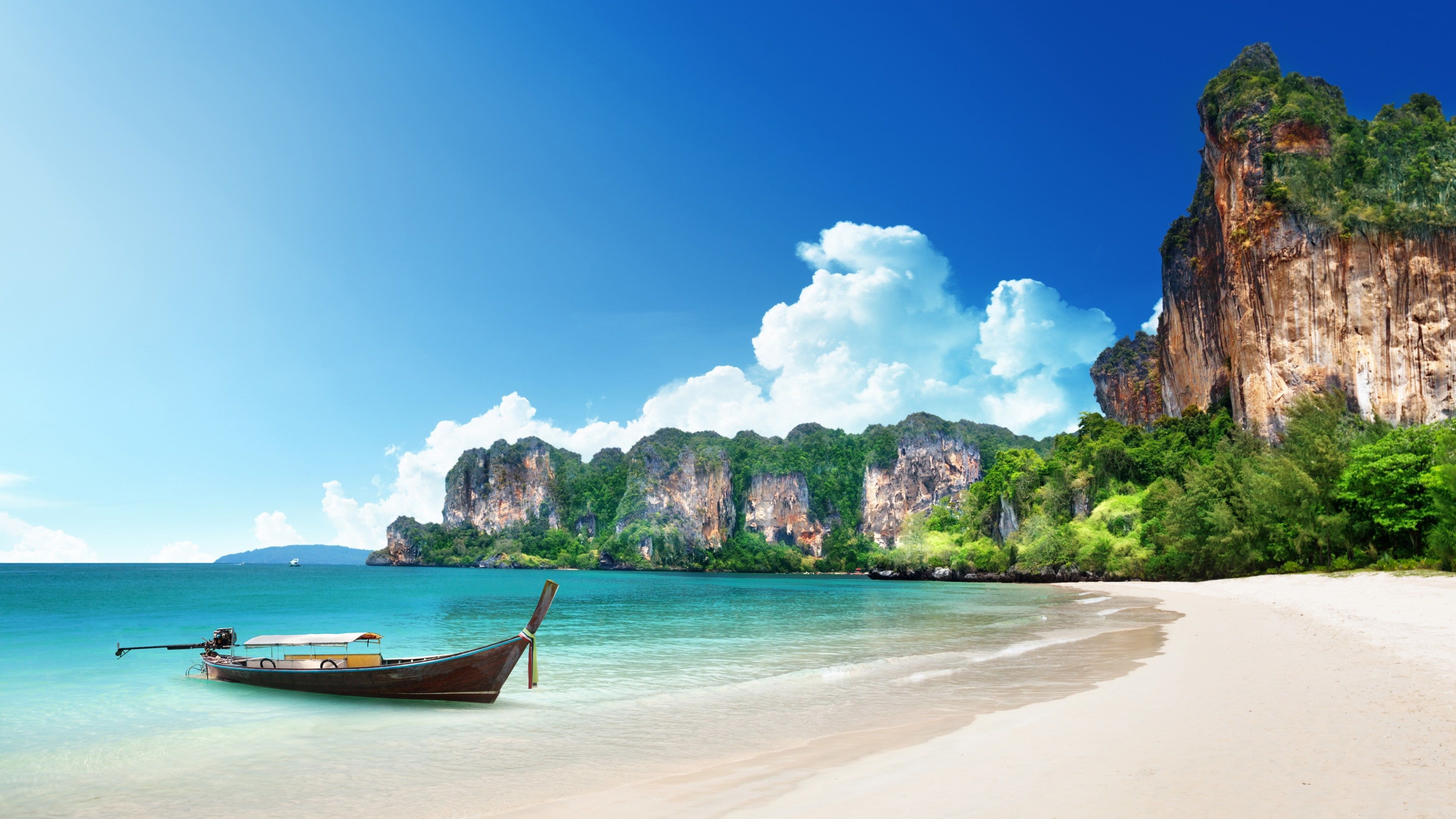 Pleasure Boat: Vacation, Beach, Coast, Sea, Topics, Shore, Bay, Thailand, Wooden craft. 3840x2160 4K Wallpaper.