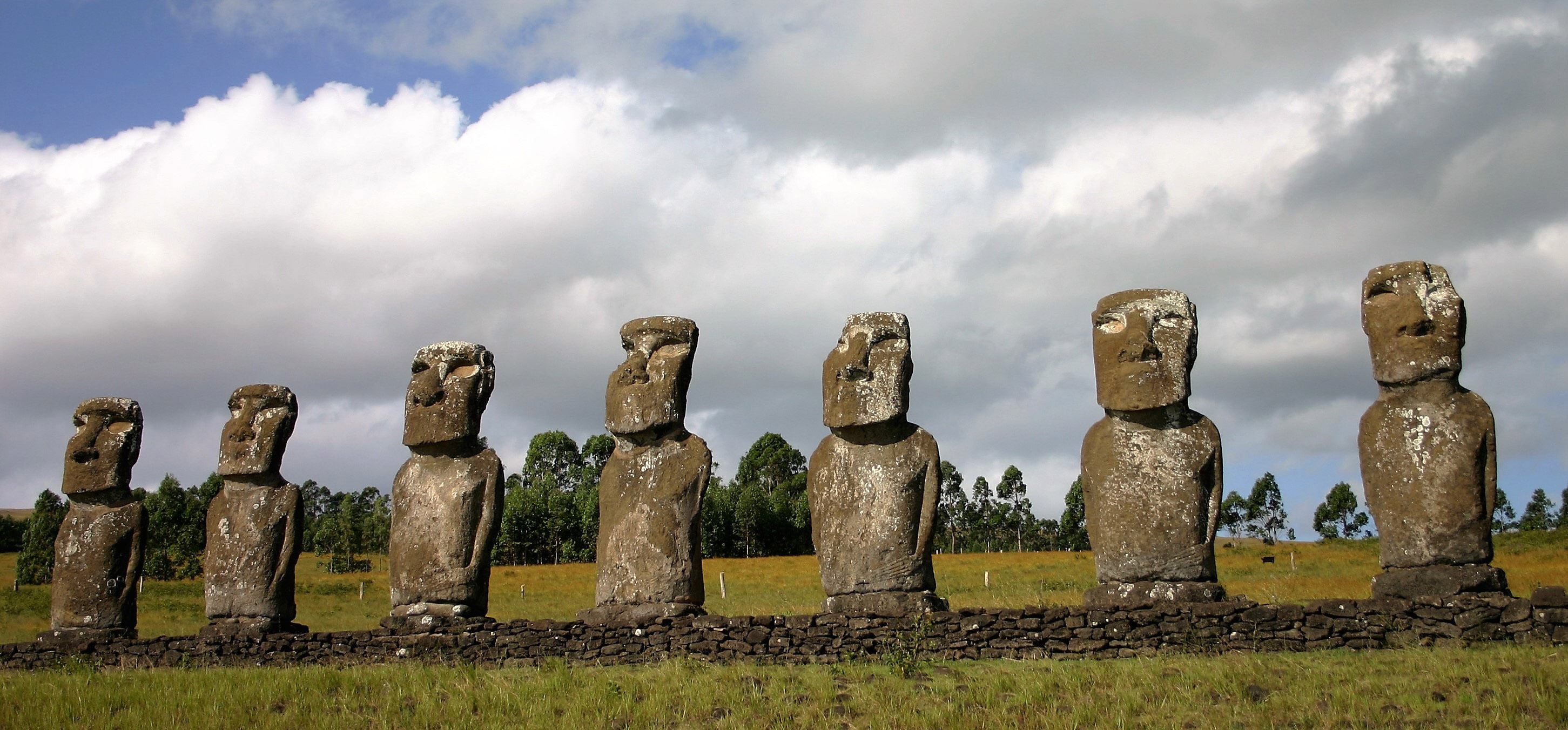 Easter Island, Moai statues in Chile, Public domain images, Captivating stone figures, 2910x1360 Dual Screen Desktop
