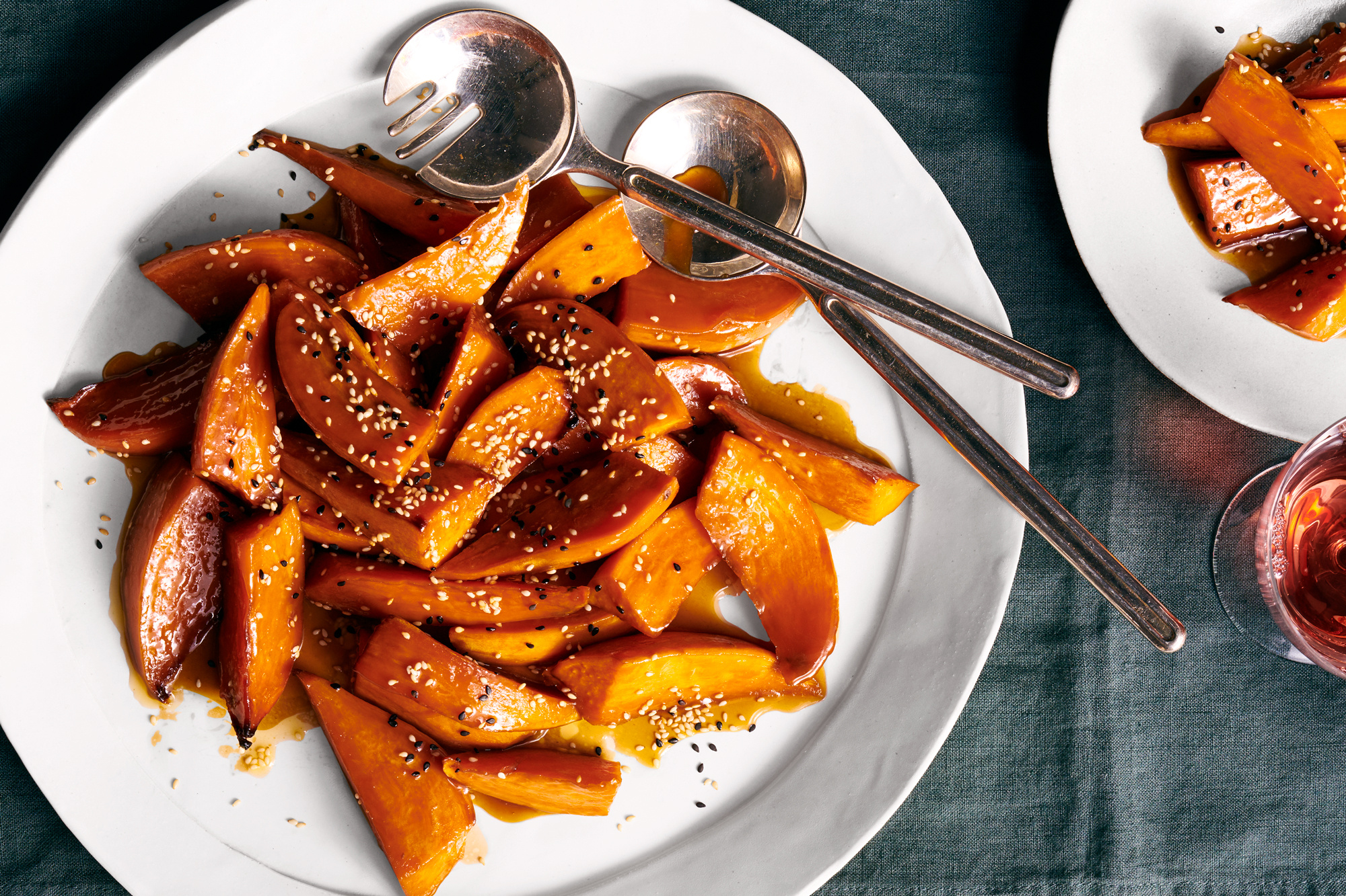 Savory glazed sweet potatoes, Nutty sesame seeds, Justin Chapple's recipe, Delicious food and wine pairing, 2000x1340 HD Desktop