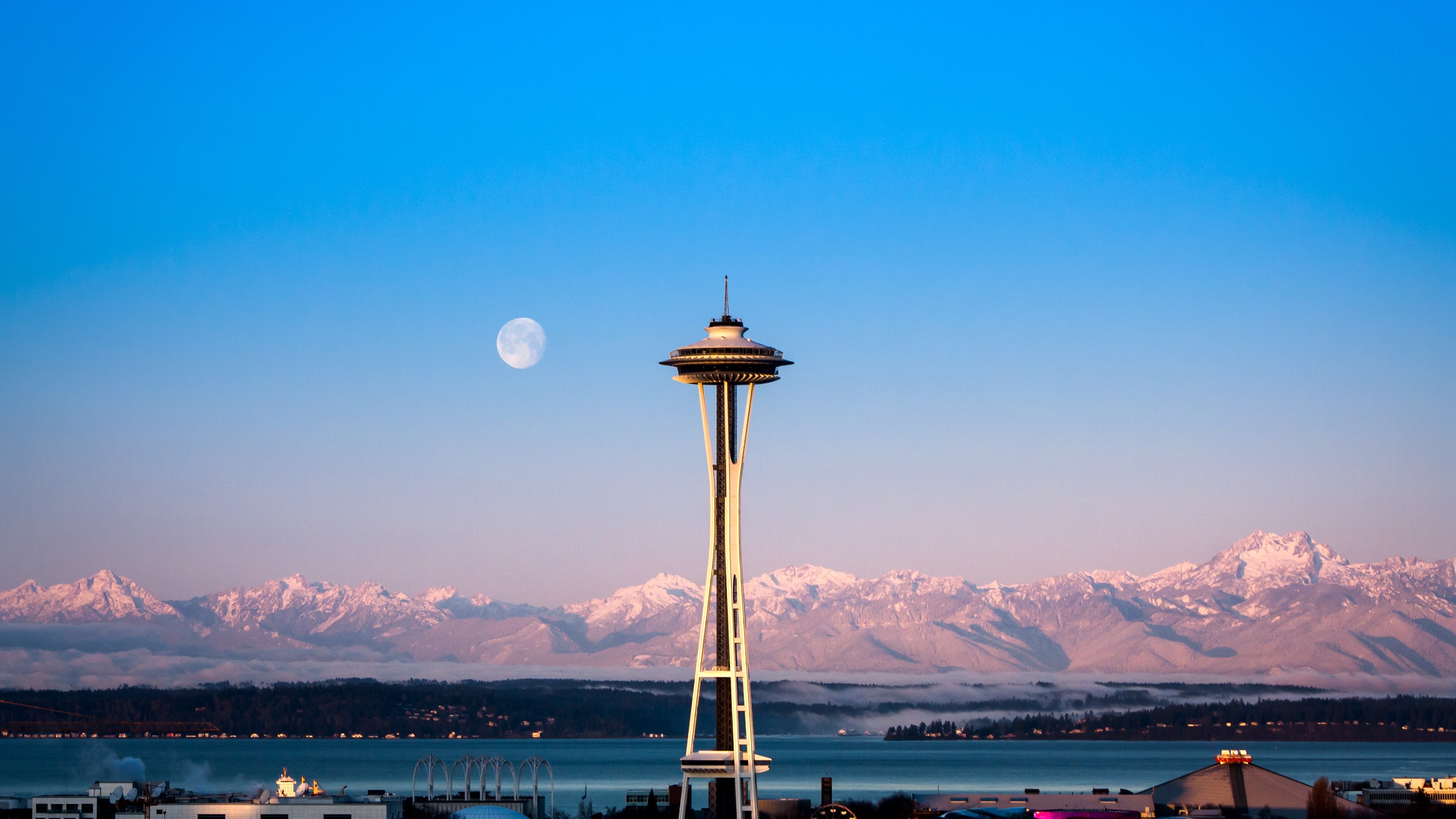 Seattle Skyline, Wallpaper wonder, Sunrise beauty, Architecture and nature, 3840x2160 4K Desktop