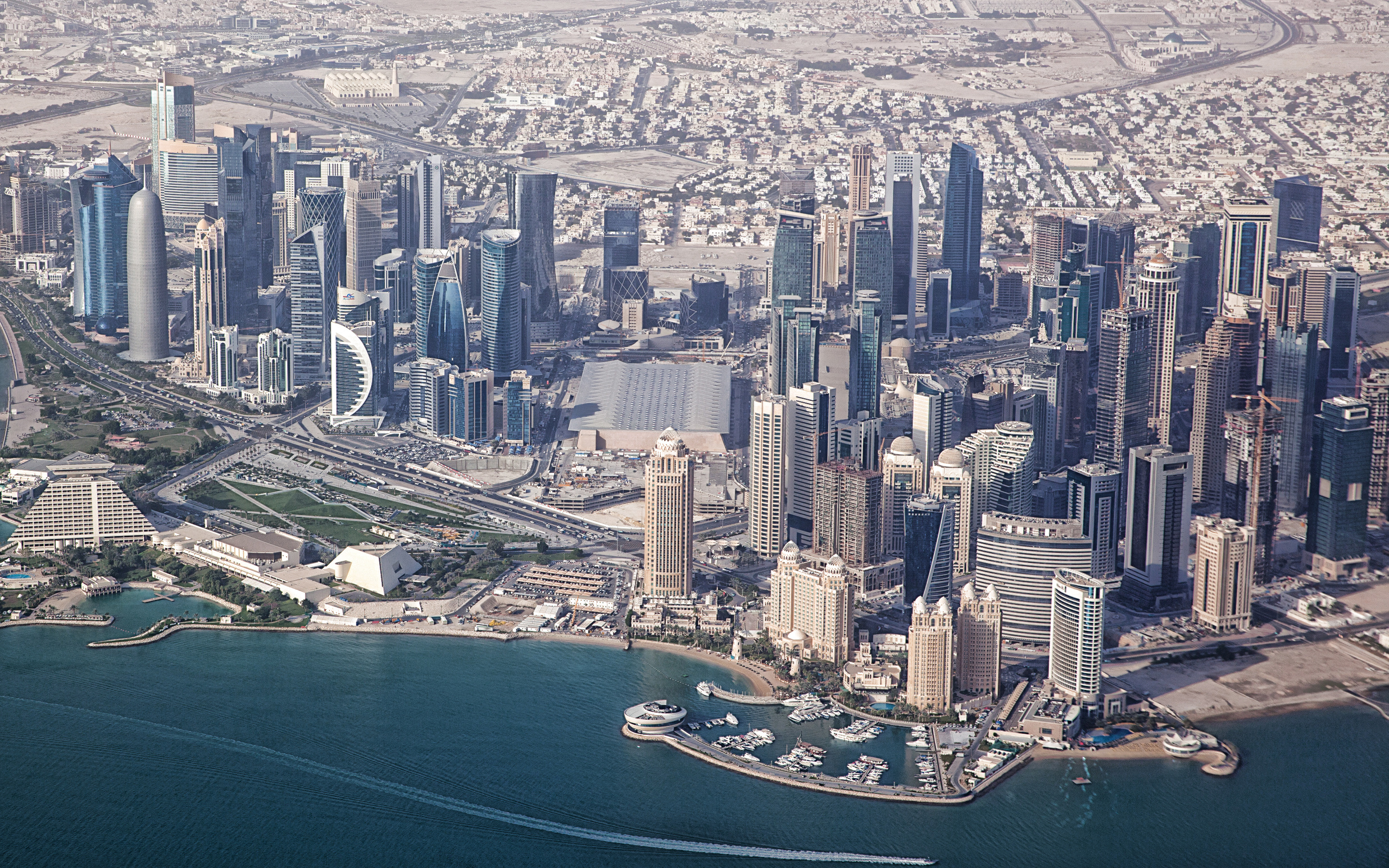 Doha cityscape, Qatar skyscrapers, Modern buildings, 2880x1800 HD Desktop