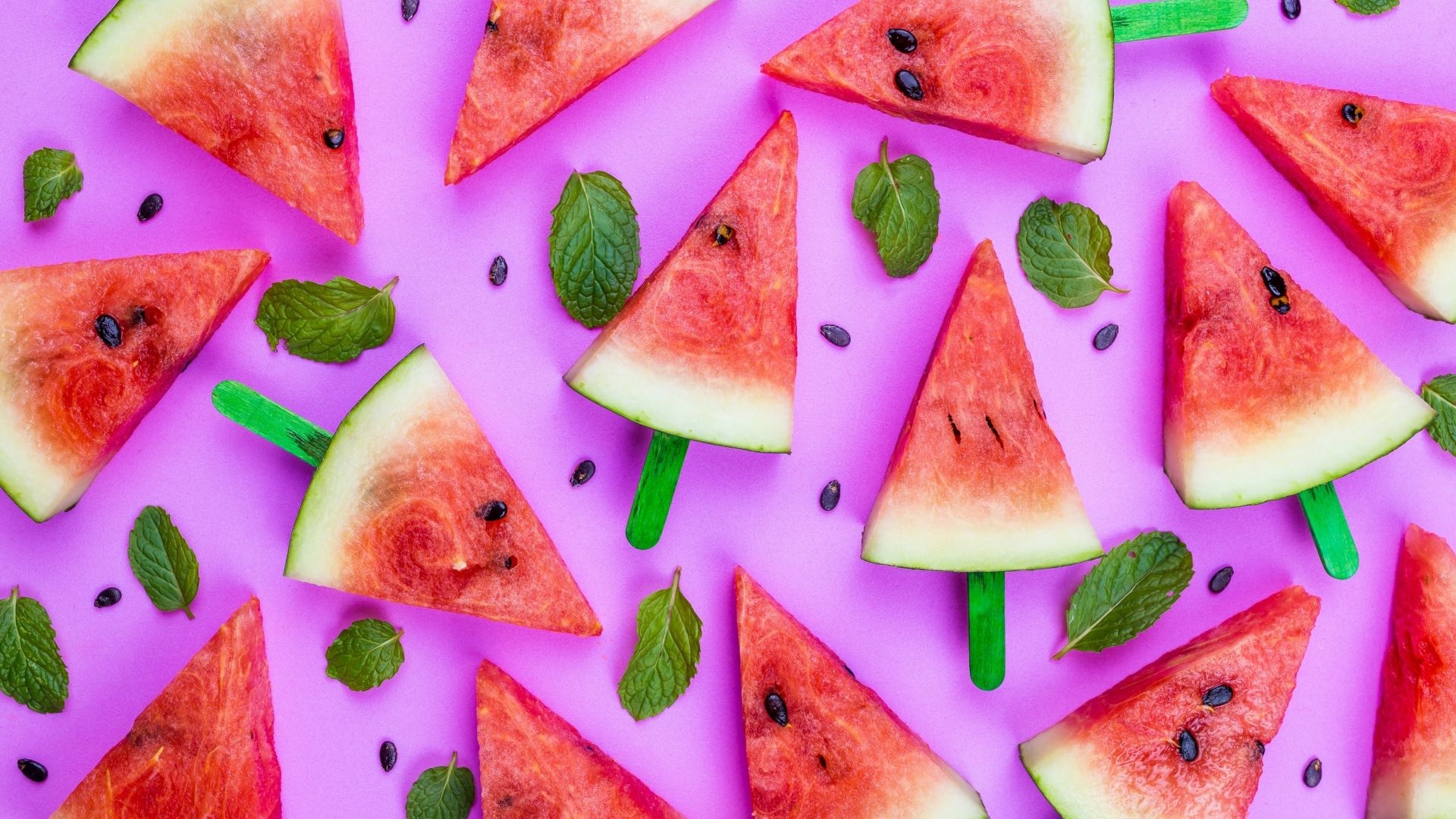 Watermelon: Summer fruit, Leaves, Slice, Natural foods. 1920x1080 Full HD Background.