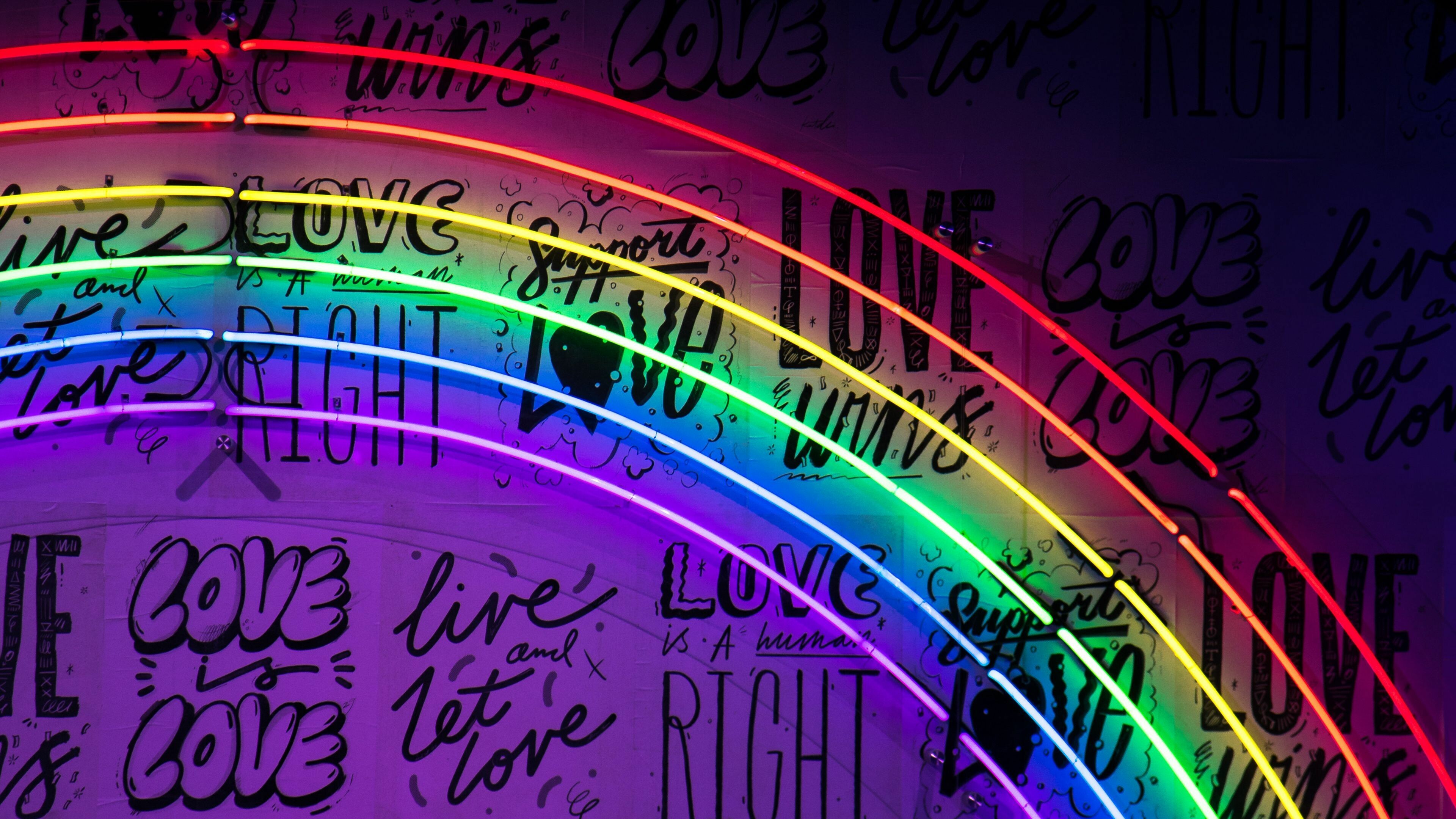 Rainbow Colors: Neon shades, Multicolored installation, Art. 3840x2160 4K Background.