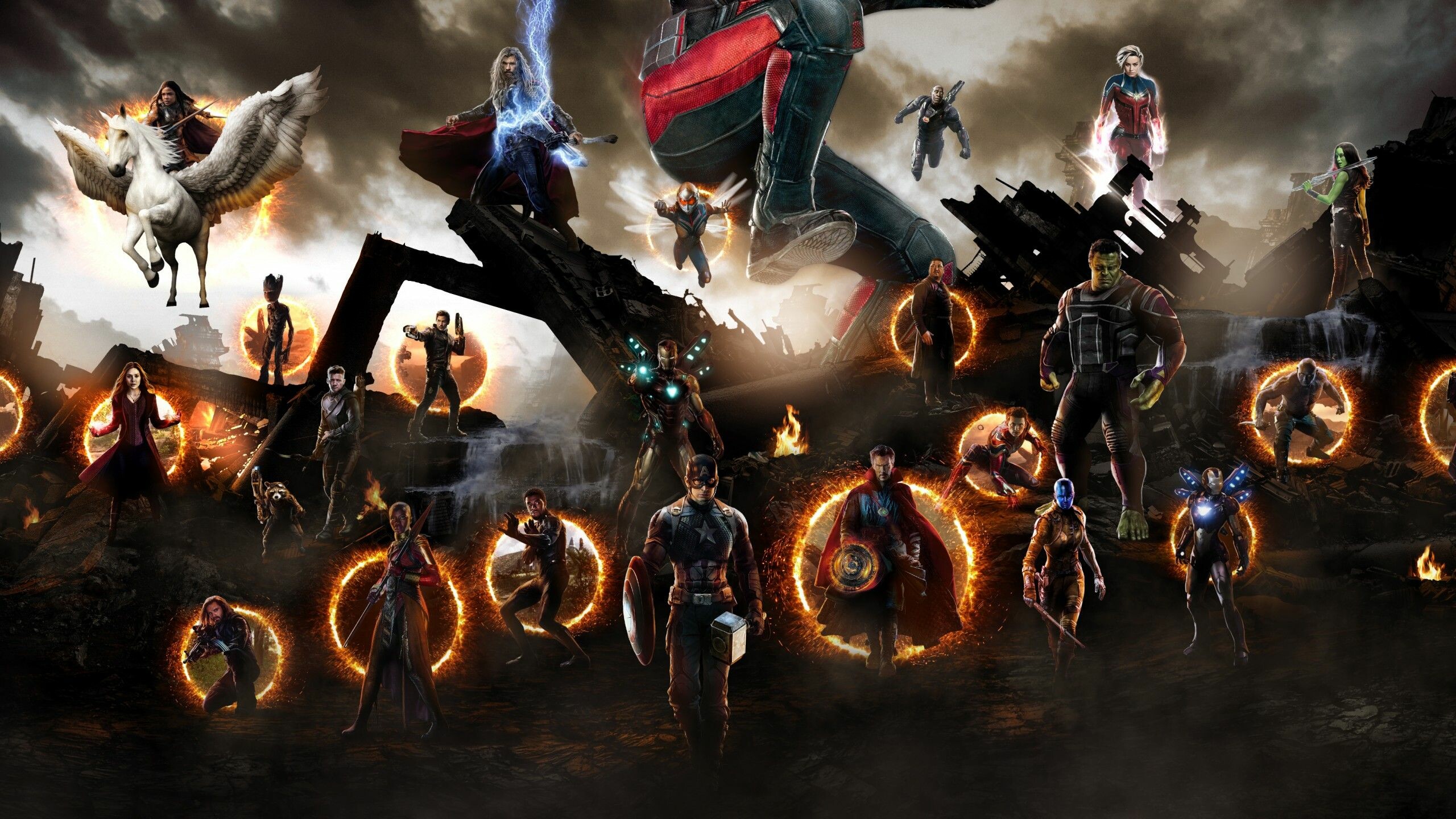 Avengers: The original team consisted of Iron Man, Captain America, Hulk, Thor, Black Widow, and Hawkeye. 2560x1440 HD Wallpaper.