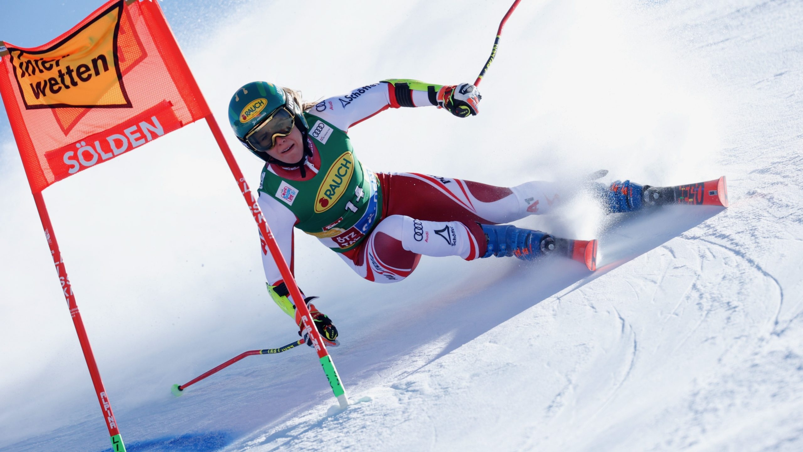 Katharina Liensberger, Austian skier, Podium performance, Ski racing, 2560x1440 HD Desktop