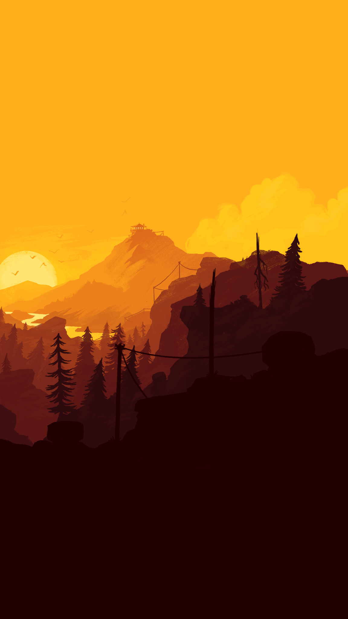 Firewatch: Video game following volunteer fire lookout, Henry, working in isolation with only a single radio link to his supervisor, Delilah. 1160x2050 HD Wallpaper.