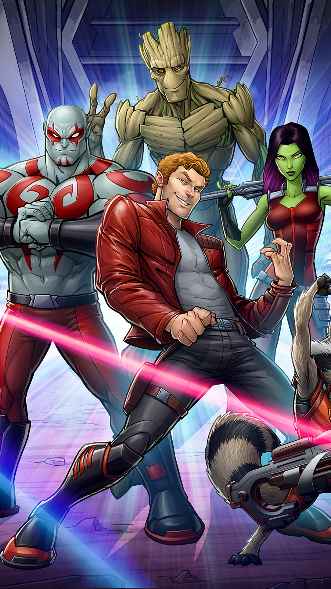 Guardians of the Galaxy, Rocket Raccoon, Gamora, Marvel Comics, iPhone wallpapers, 1080x1920 Full HD Handy