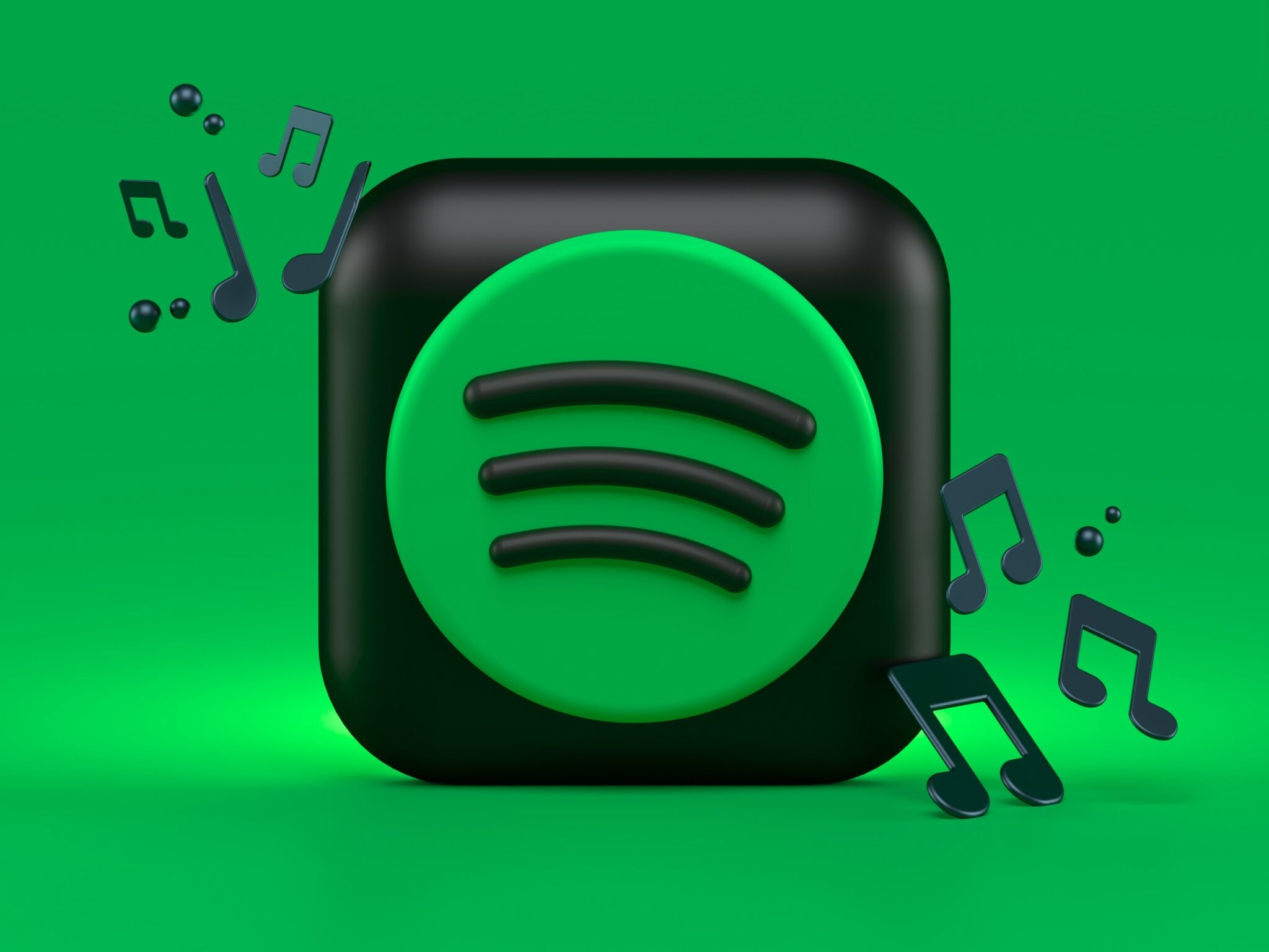 Spotify: Playlists automatically created for each user by Spotify's own software algorithms, 3D logo. 2050x1540 HD Wallpaper.