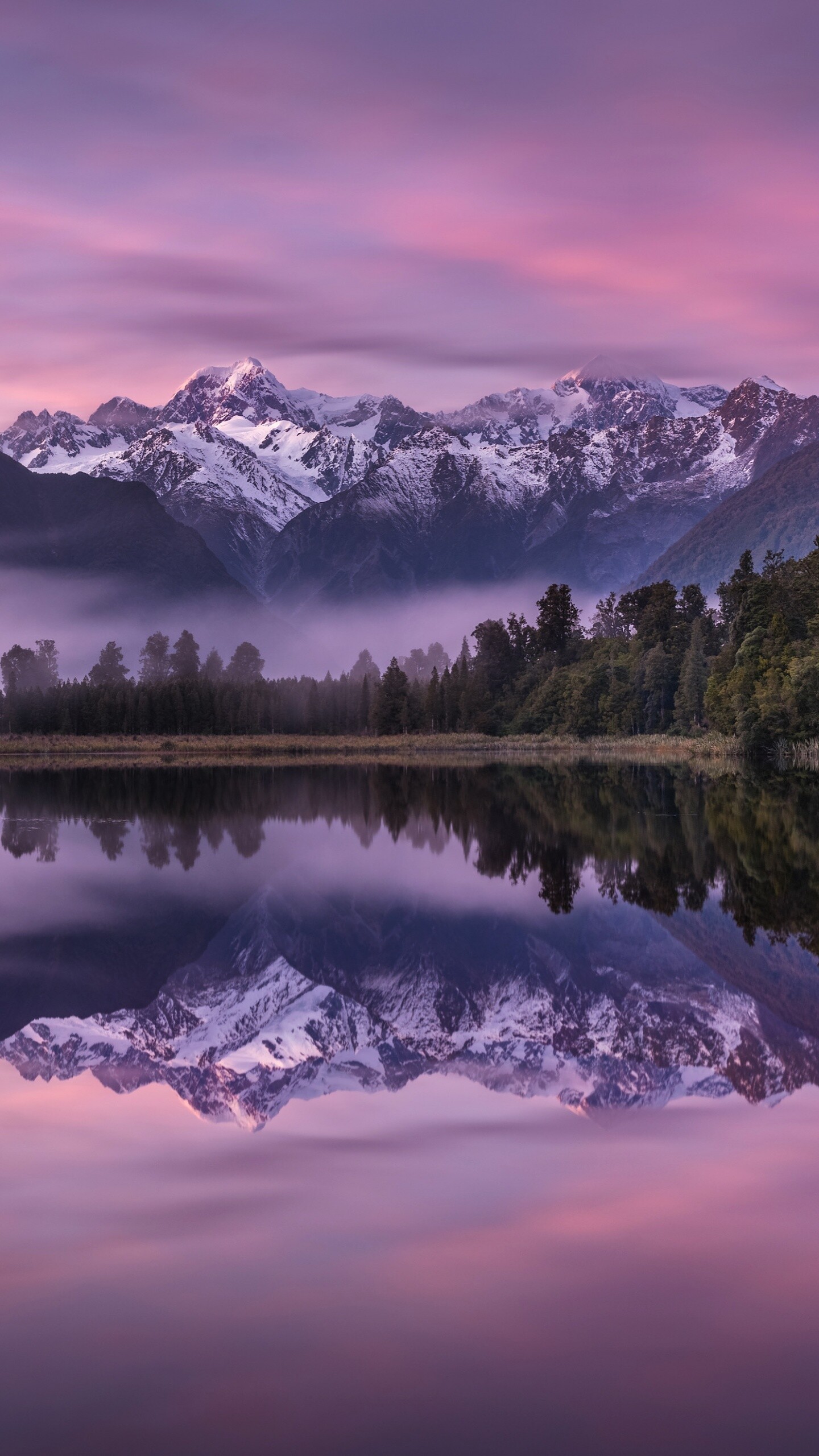 New Zealand: Lake Matheson, Landscape, Mountains, Nature, South Island. 1440x2560 HD Wallpaper.