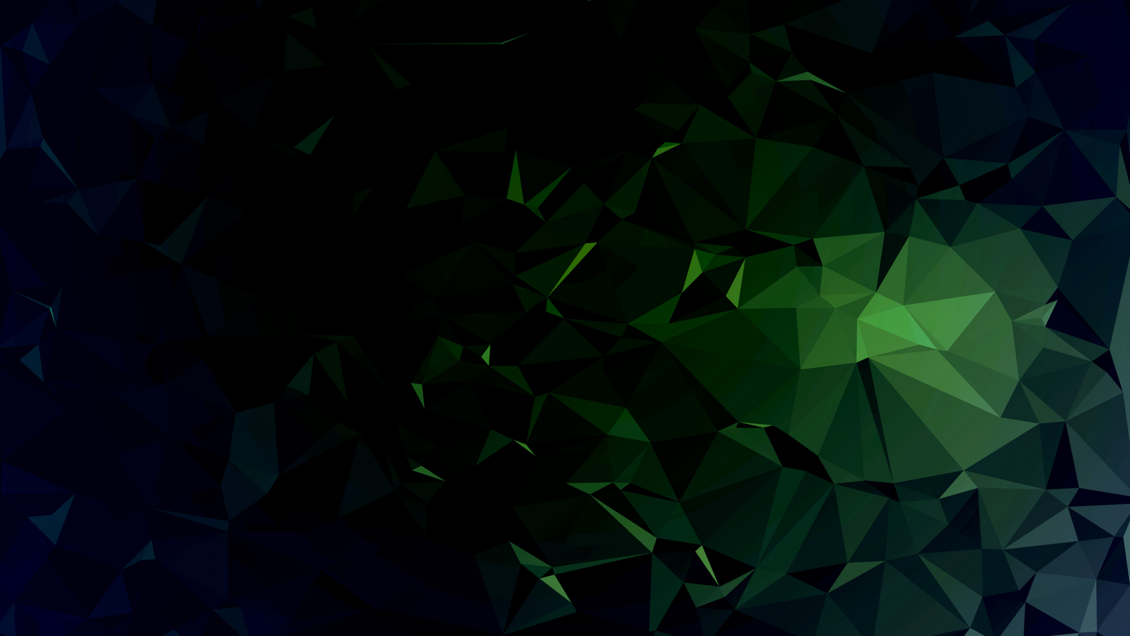 Graphic: Asymmetry design, Low polygonal art, Green shapes, Angles, Apexes. 3840x2160 4K Background.