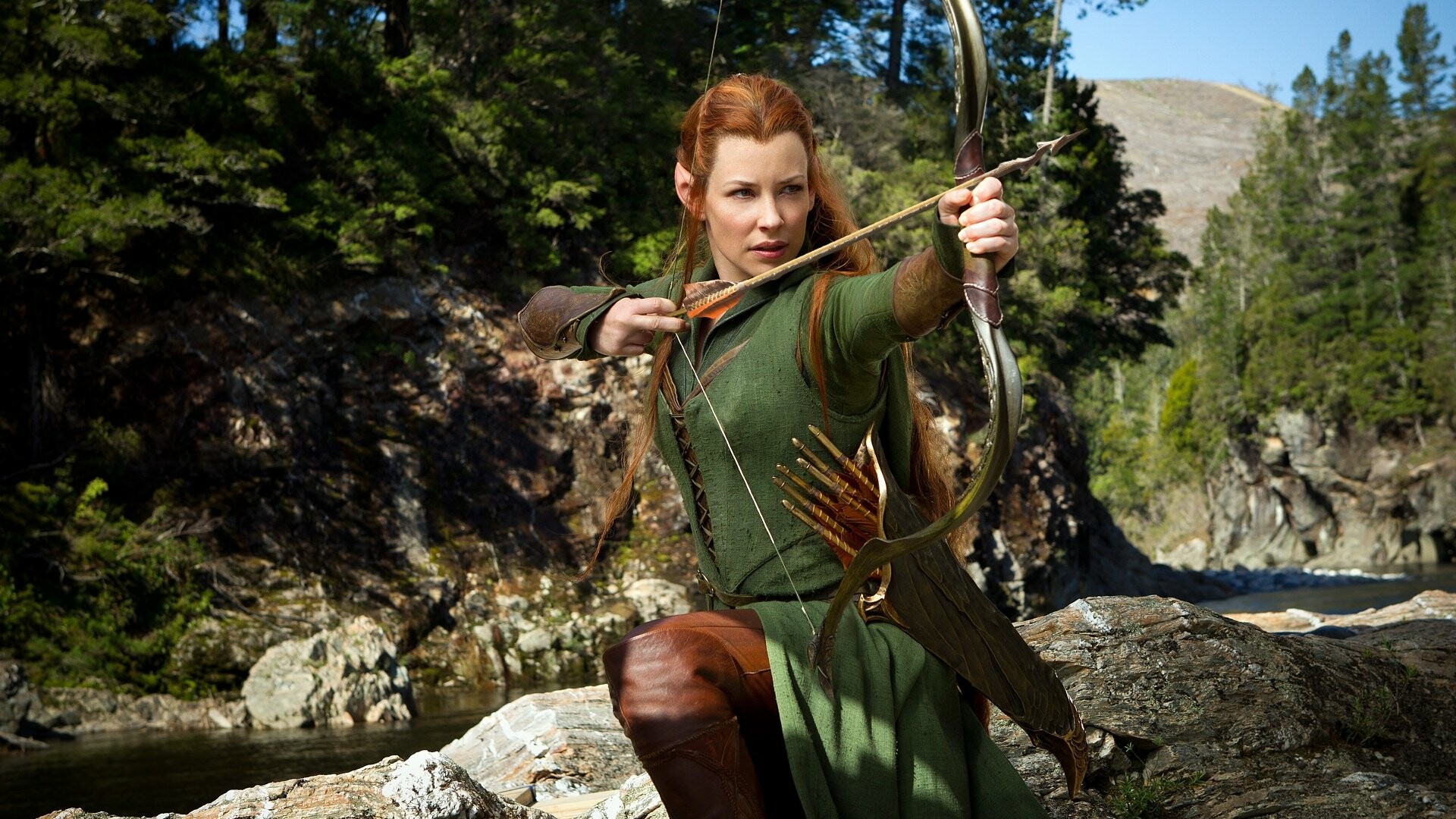 The Hobbit: Tauriel, A fictional character from Peter Jackson's feature film adaptation of J.R.R. Tolkien's. 1920x1080 Full HD Background.