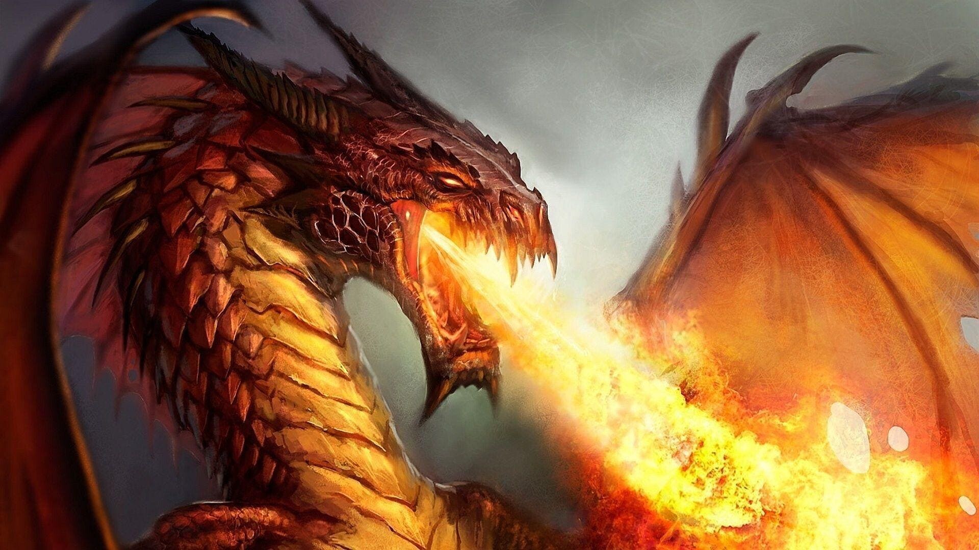 Dragon: Fire-breathing monster, Ability to shoot fire from its mouth. 1920x1080 Full HD Wallpaper.