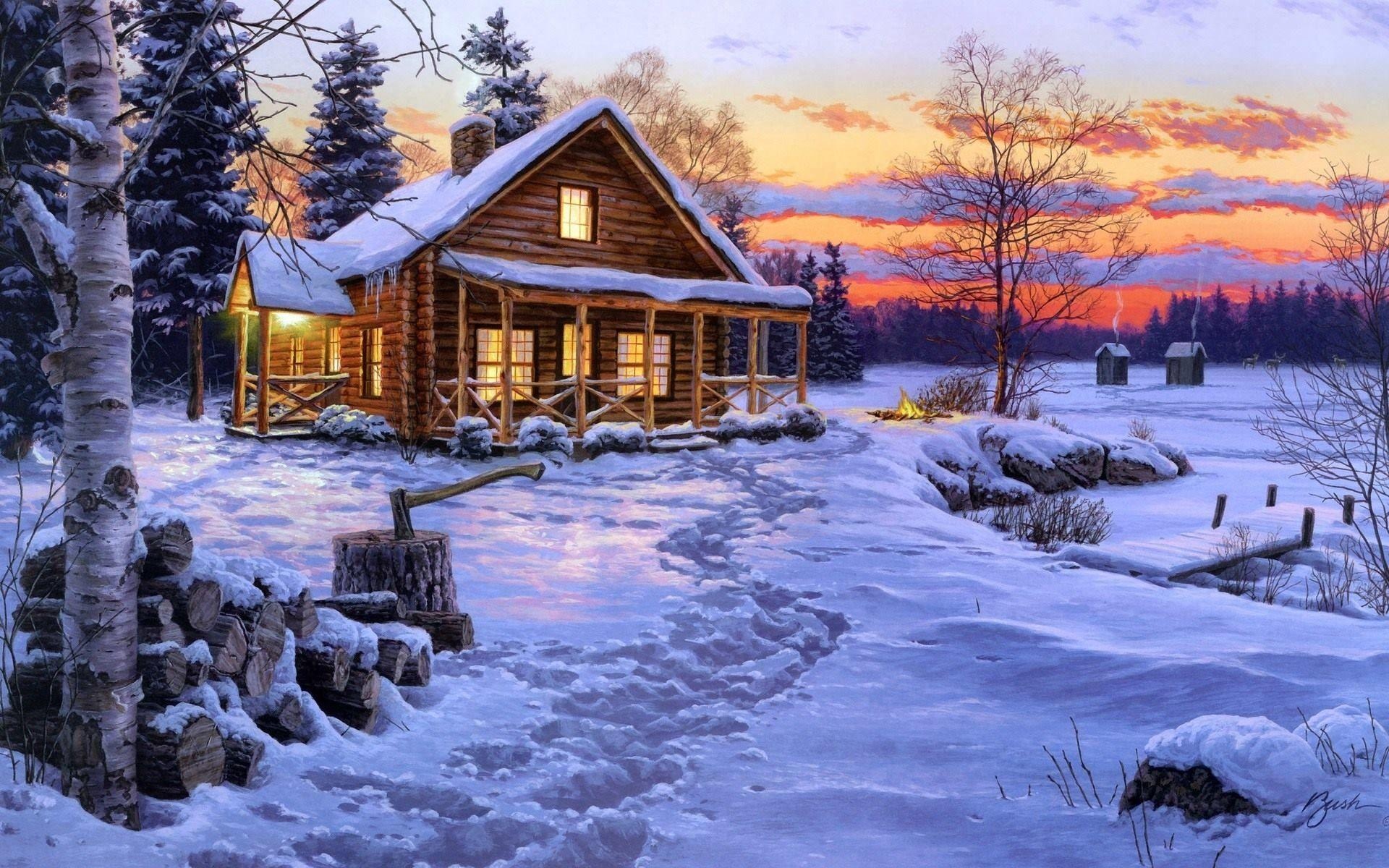 Winter cabin, Christmas wallpapers, 1920x1200 HD Desktop