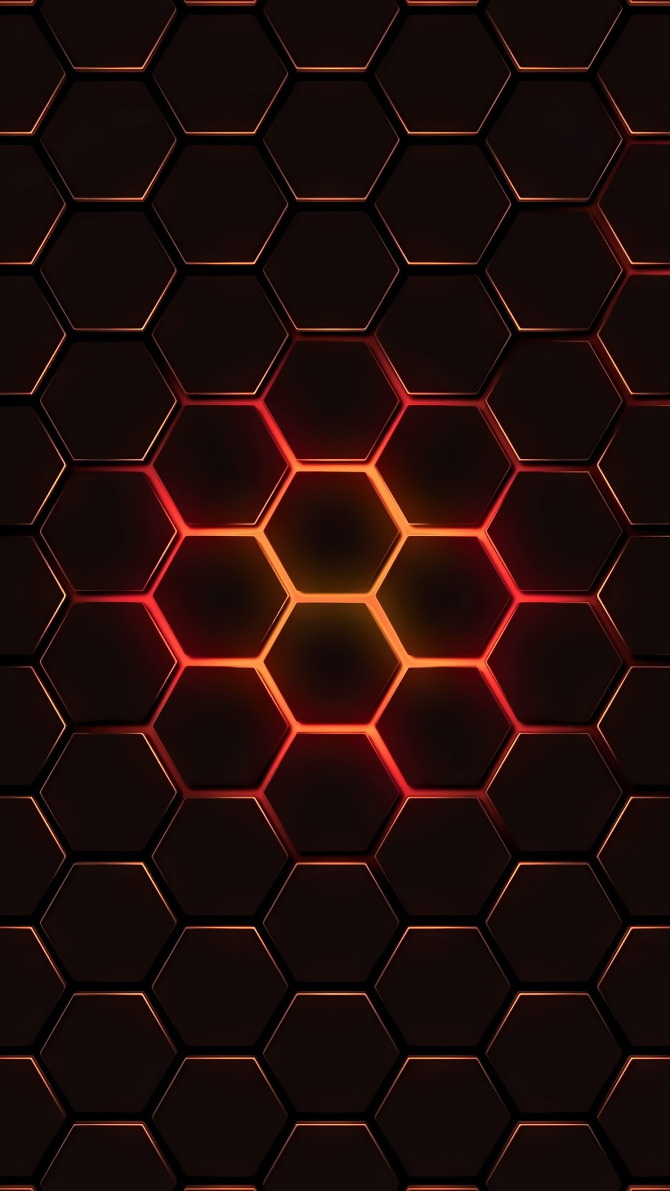 Geometry: Hexagon grid, Obtuse angles, Warm shining. 2160x3840 4K Background.