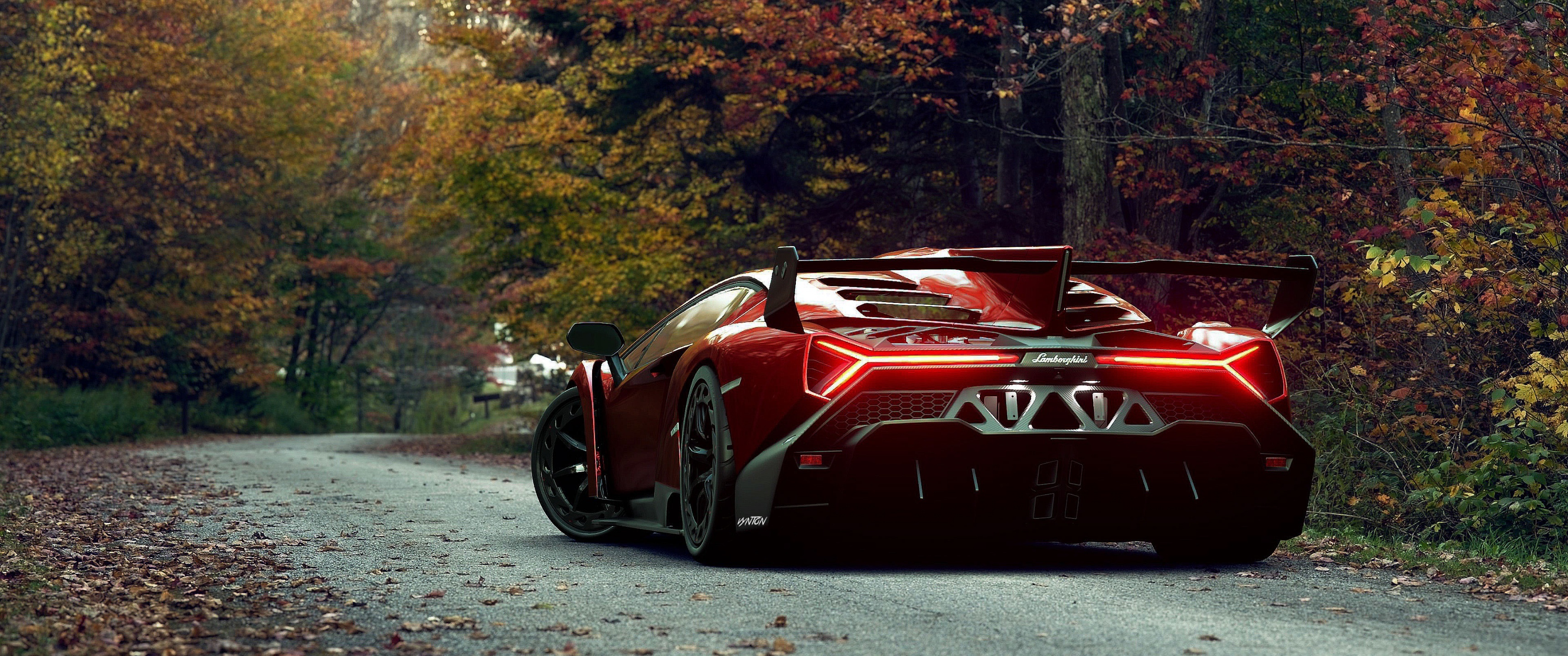 Lamborghini Veneno, Roadster wallpaper, 4K digital art, Seasonal beauty, 3440x1440 Dual Screen Desktop
