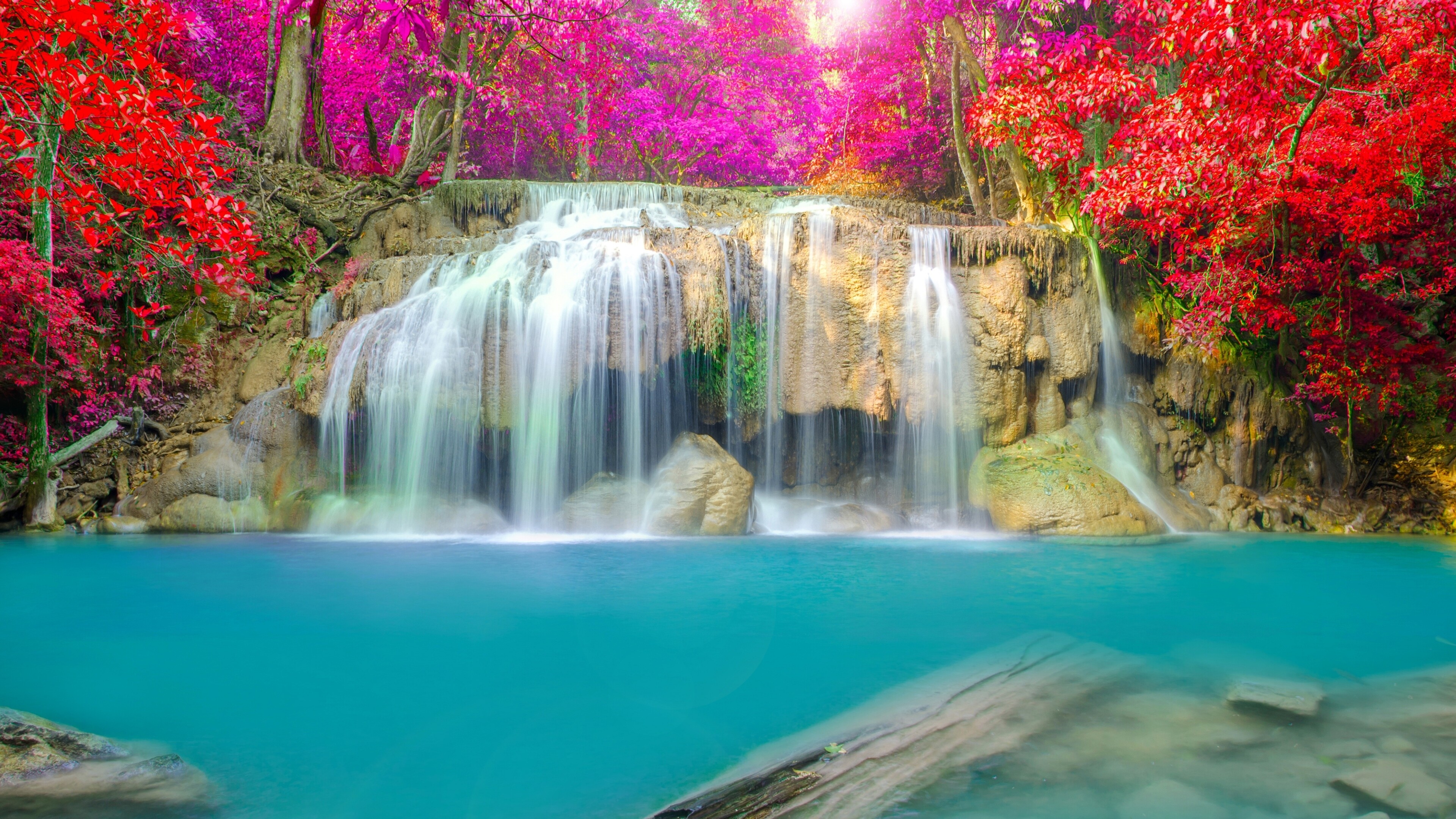 Waterfall: Thailand, Tenasserim Hills range, Erawan National Park. 3840x2160 4K Wallpaper.