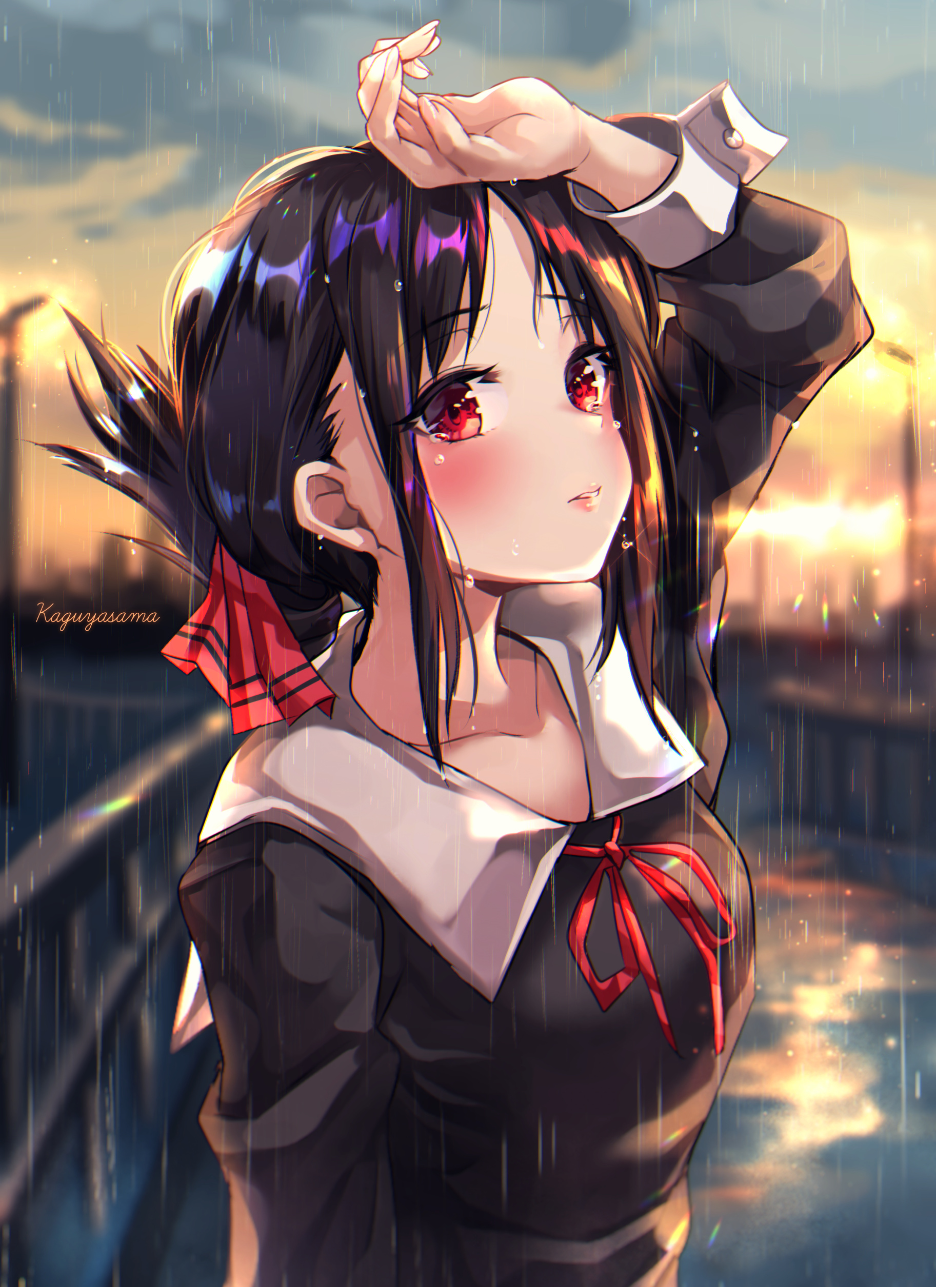 Kaguya Shinomiya, Anime girl, School uniform, Adorable illustration, 1830x2510 HD Phone