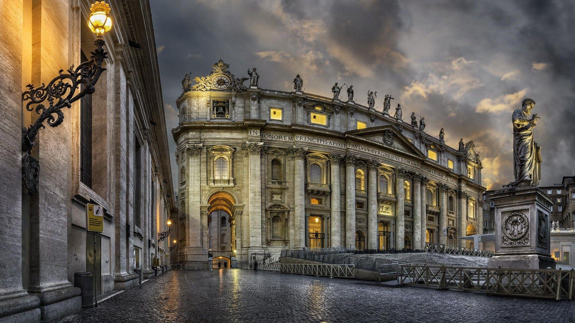City Square: A walkway to the Saint Peter's Basilica, The Catholic heart of the world, Vatican City. 1920x1080 Full HD Wallpaper.