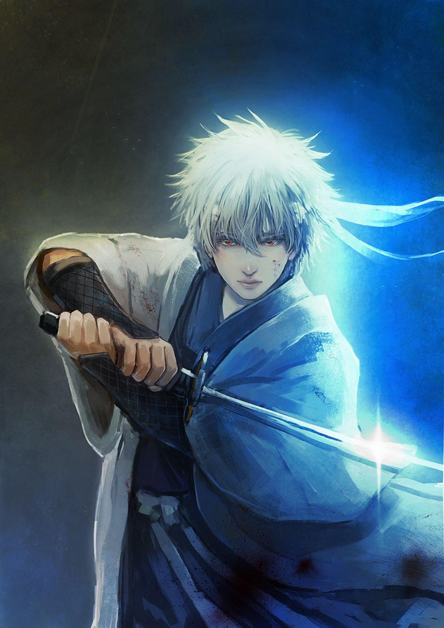 Gintama (TV Series): Gintoki's physical strength, Able to break Oboro's sword by biting it with his teeth. 1440x2040 HD Background.