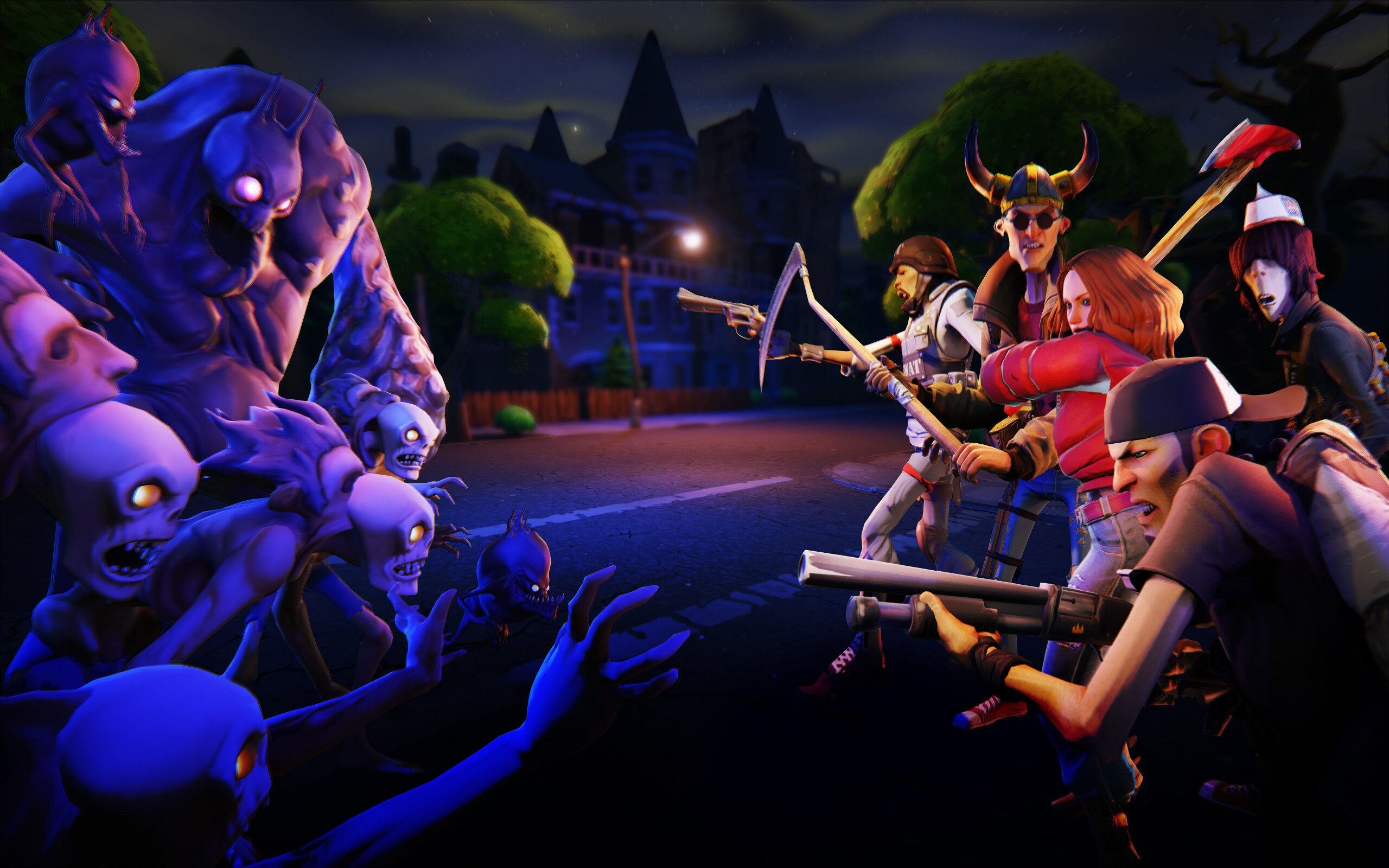 Fortnite: It offers two modes: a solo version called Save the World and the multiplayer version called Battle Royale. 2560x1600 HD Background.