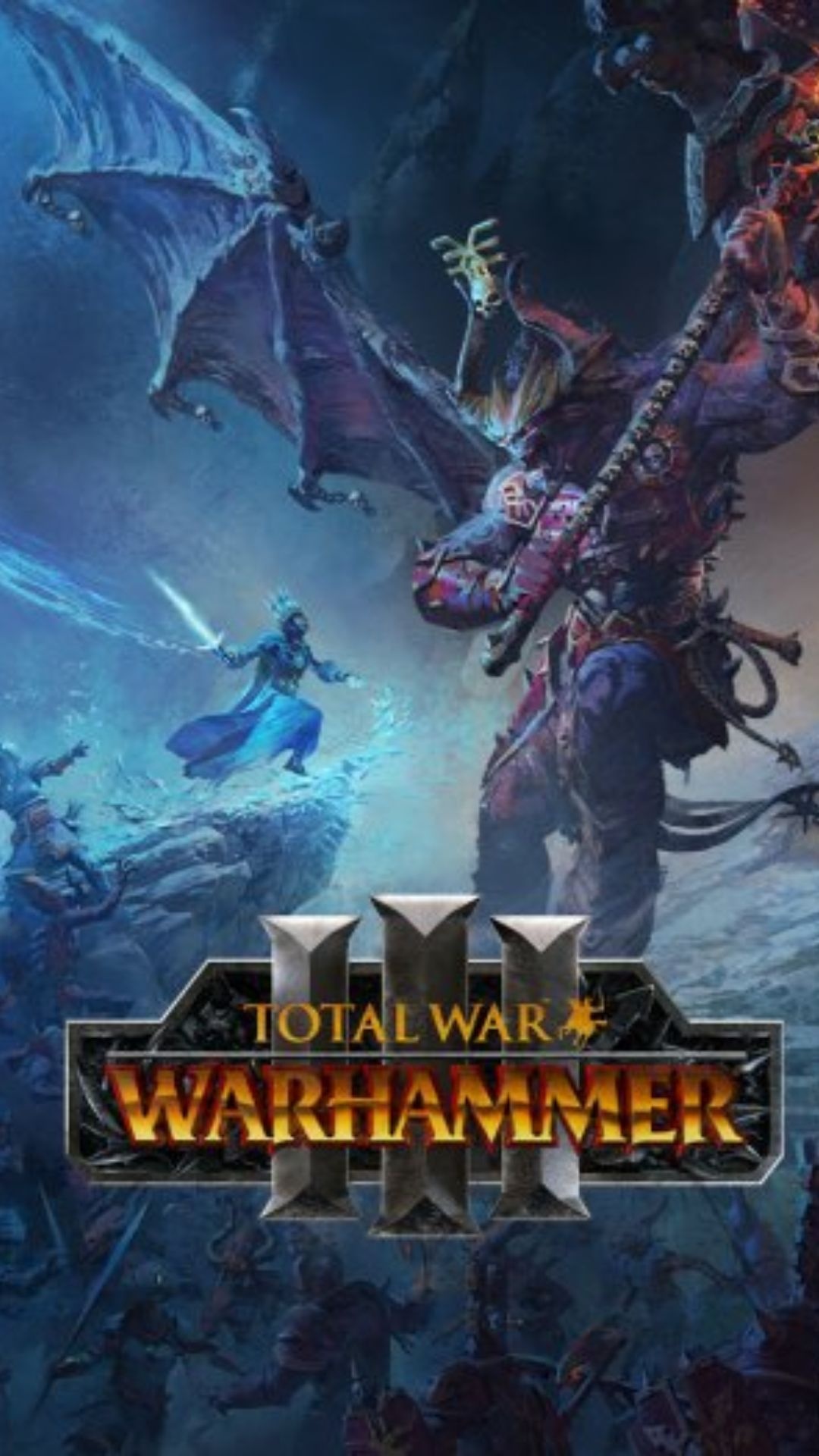 Total War: Warhammer III: Daemons of Chaos, Grand Cathay, Tzeentch, Warriors of Chaos. 1080x1920 Full HD Background.